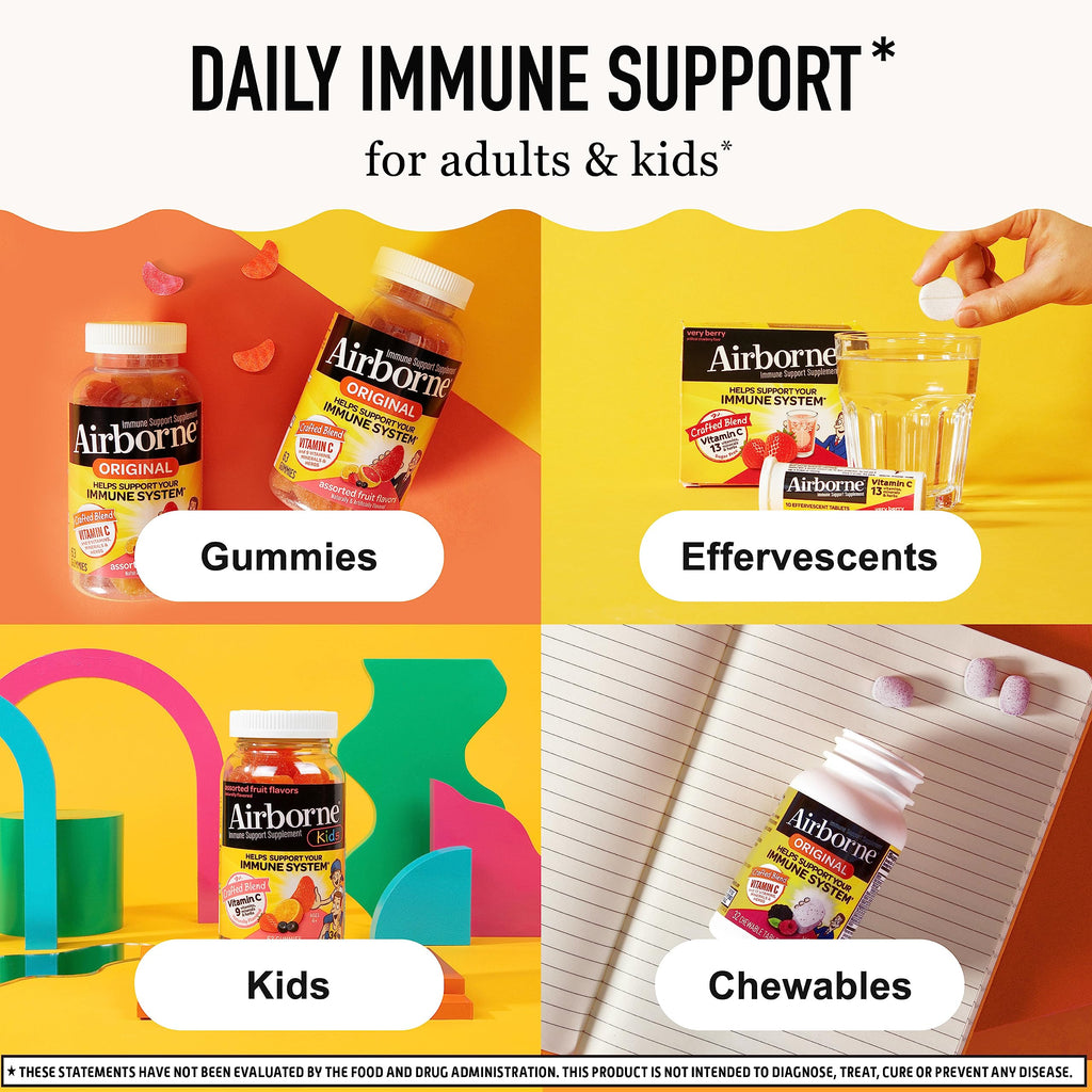 Airborne Elderberry + Zinc & Vitamin C Gummies For Adults, Immune Support Vitamin D & Zinc Gummies With Powerful Antioxidant Vitamins C D & E - 50 Gummies, Elderberry Flavor