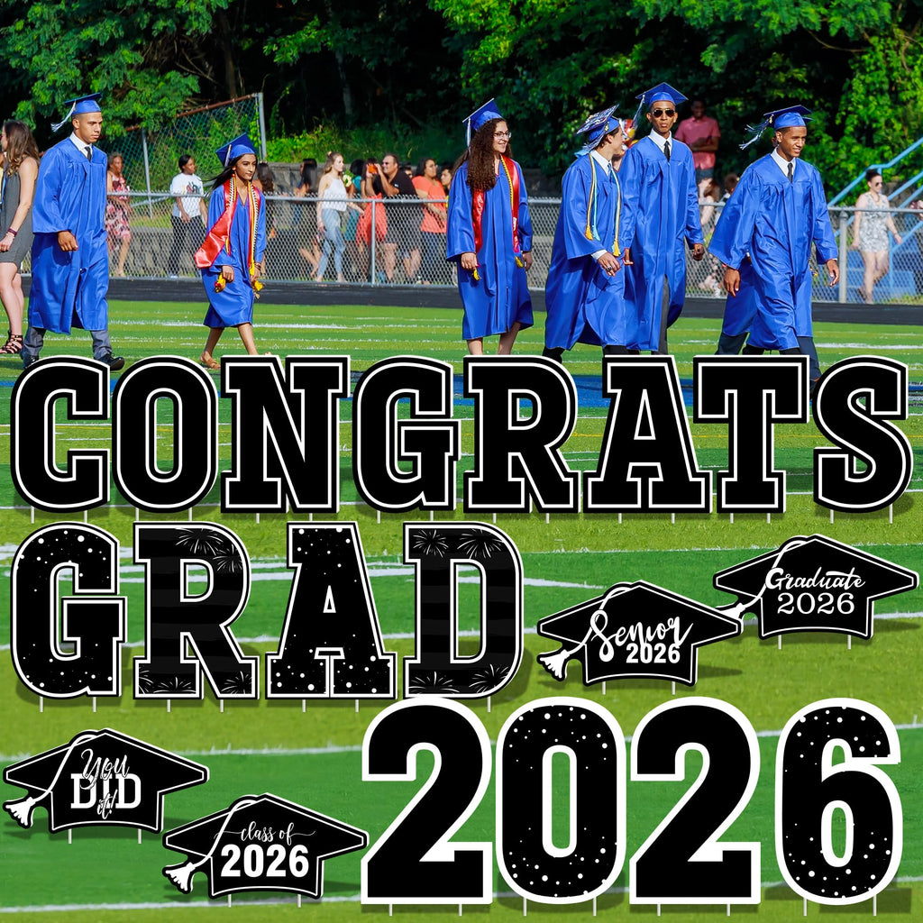 HOVACY 20 PCS Black Gold Graduation Yard Signs Class of 2026 | Black Gold 20 PCS, 40 Stakes, 11.57 x 16.14 in, Corrugated Plastic, Waterproof, Congrats Grad Sign, Graduation Sign