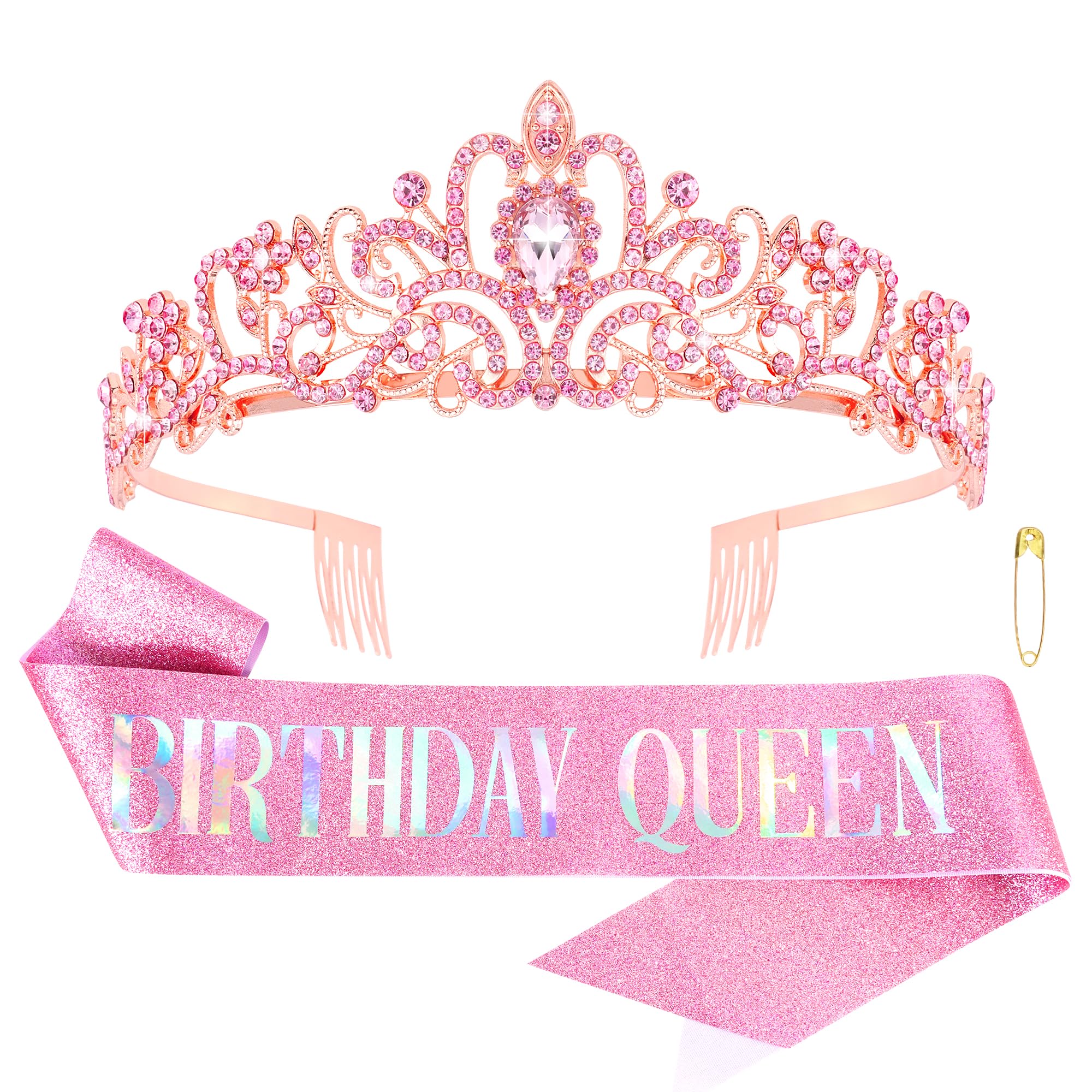 COCIDE Birthday Silver Tiara and Crowns Kit - Silver Tiara, Crown, Sash, Rhinestone Headband, Glitter Sash for Women & Girls Birthday Party Decorations