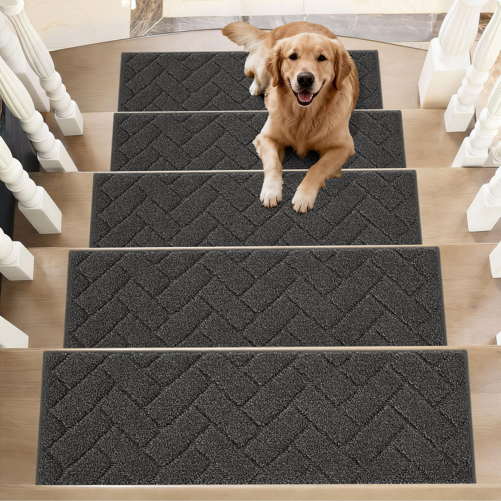 BEQHAUSE Stair Treads for Wooden Steps 28inX9in, Non Slip Carpet Stair Treads Indoor Stair Runners Machine Washable, Soft Stair Rugs Mat Surface Polyester TPE Backing, 4pcs, Beige