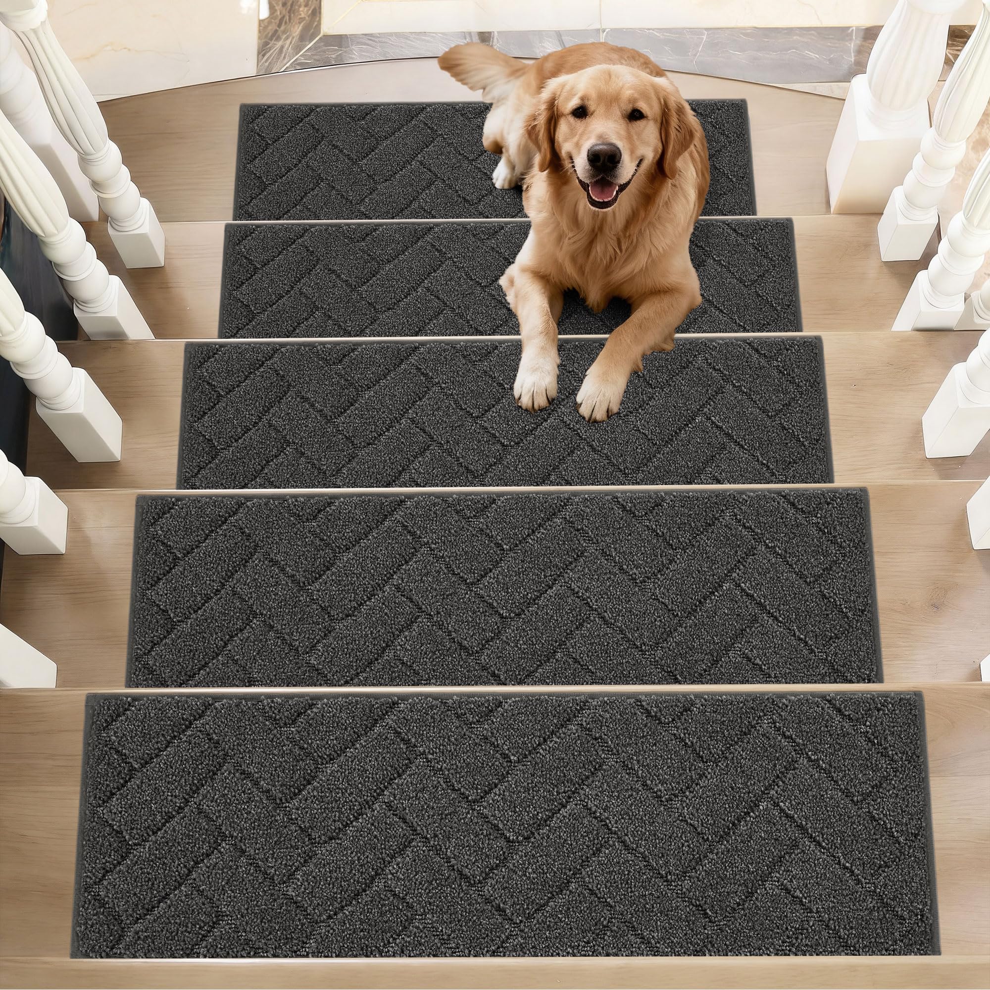 BEQHAUSE Stair Treads for Wooden Steps 28inX9in, Non Slip Carpet Stair Treads Indoor Stair Runners Machine Washable, Soft Stair Rugs Mat Surface Polyester TPE Backing, 4pcs, Beige