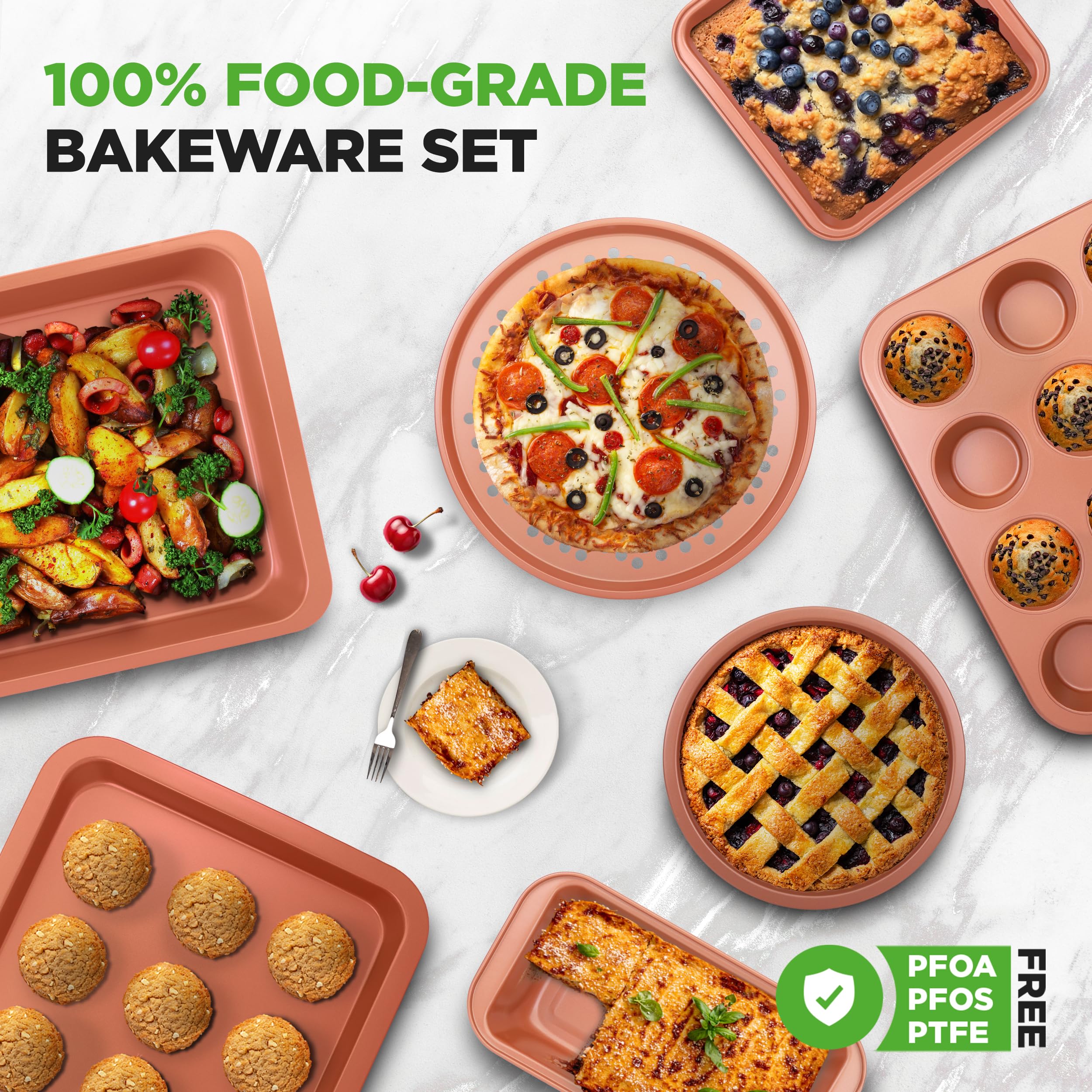 NutriChef 10-Piece Non-Stick Baking Set – Heavy-Duty Carbon Steel Bakeware Set w/ Cookie Sheets, Muffin Pan, Roasting Pan, Cake Pan, Baking Tray, Pizza Pan – Effortless Food Release & Easy Cleanup