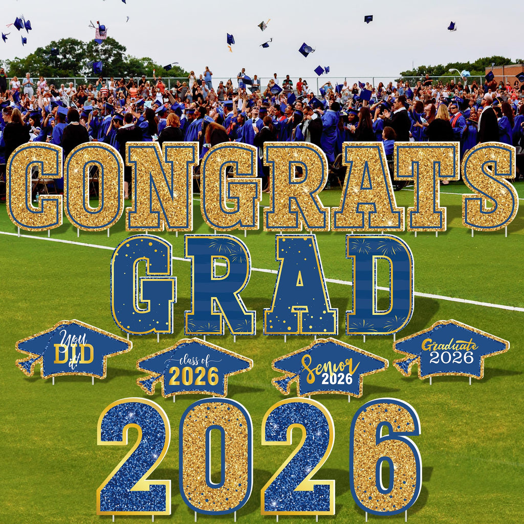 HOVACY 20 PCS Black Gold Graduation Yard Signs Class of 2026 | Black Gold 20 PCS, 40 Stakes, 11.57 x 16.14 in, Corrugated Plastic, Waterproof, Congrats Grad Sign, Graduation Sign