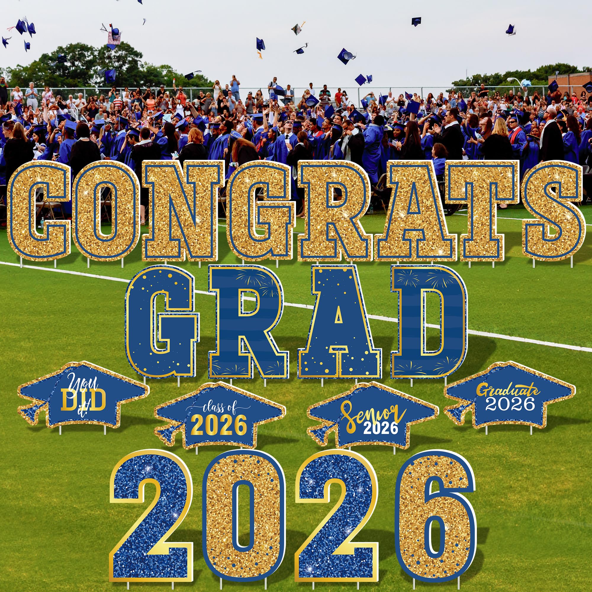 HOVACY 20 PCS Black Gold Graduation Yard Signs Class of 2026 | Black Gold 20 PCS, 40 Stakes, 11.57 x 16.14 in, Corrugated Plastic, Waterproof, Congrats Grad Sign, Graduation Sign