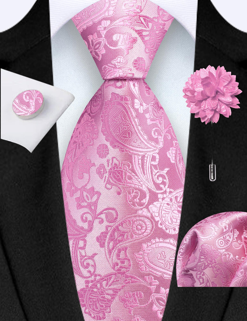 GUSLESON 3.15"（8cm） Mens Paisley Tie and Lapel Pin Necktie Hankerchief Cufflinks Set for Men