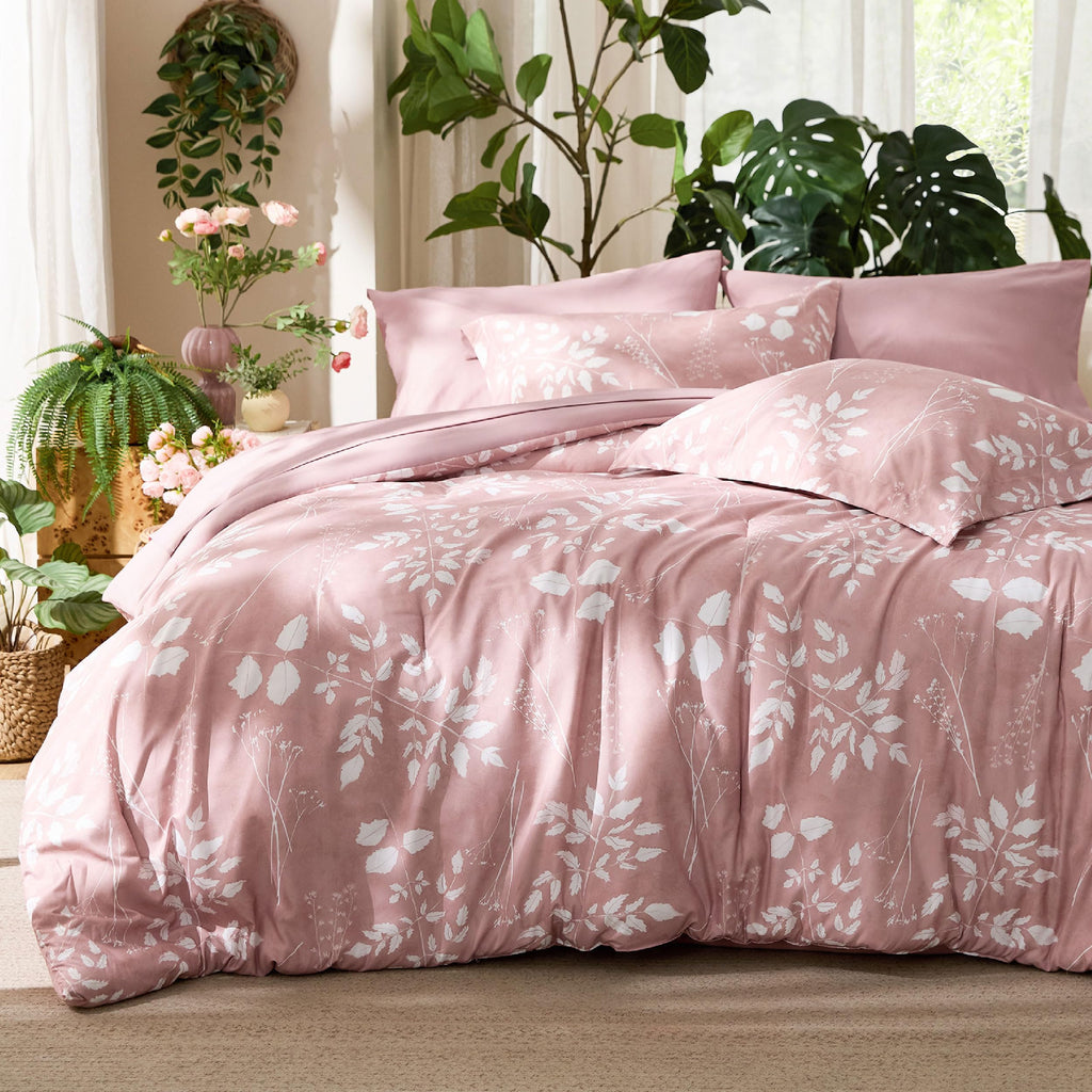Bedsure Twin Comforter Set - 5 Pieces Floral Sage Green Soft Bedding Sets, Twin Bed in a Bag with Botanical Flowers Comforter, Sheets, Pillowcase & Sham