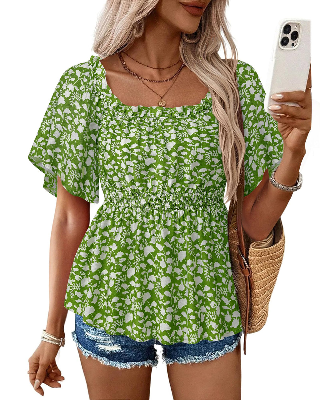 Bebonnie Women's Summer Sexy Off The Shoulder Peplum Tops Ruffle Sleeve Dressy Blouses