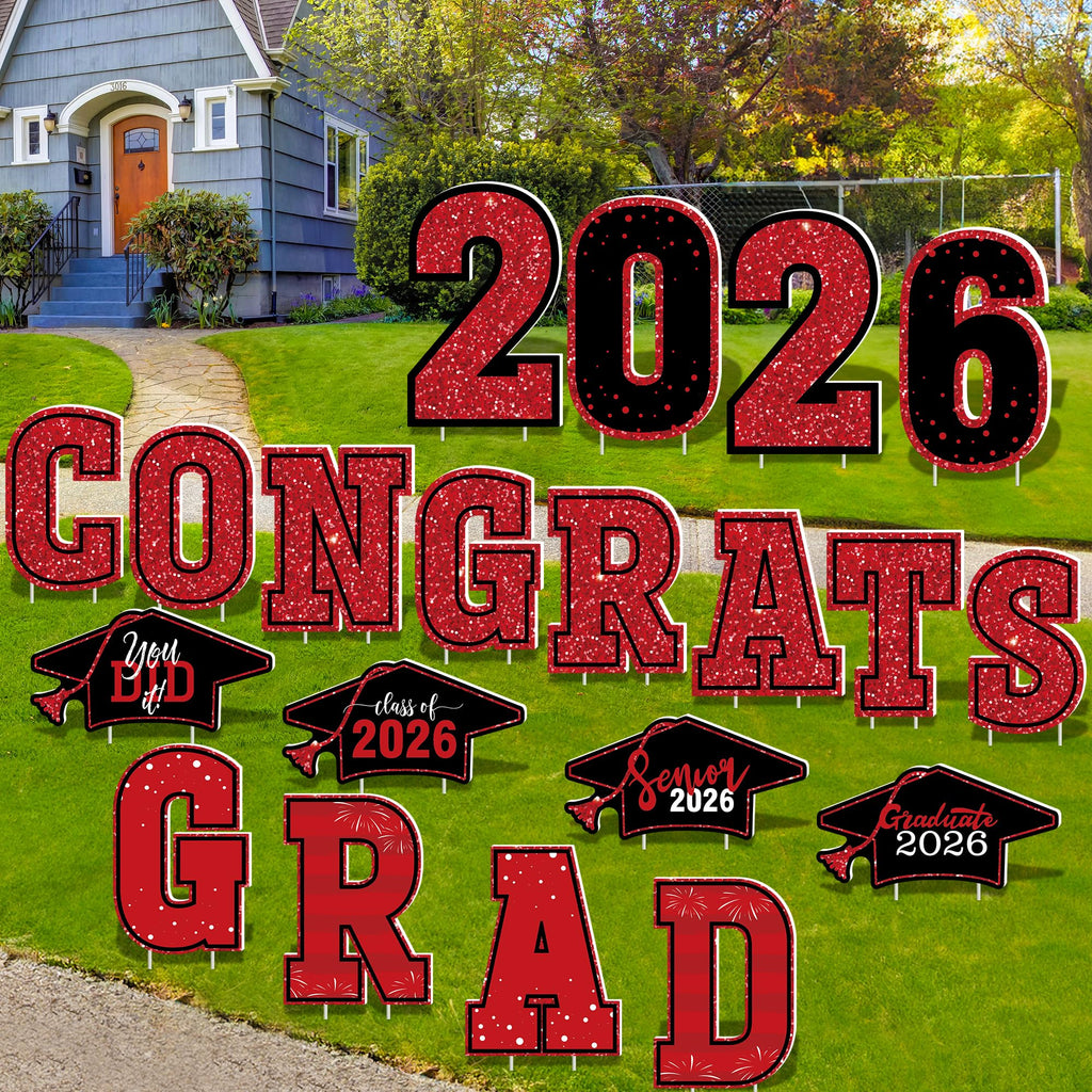 HOVACY 20 PCS Black Gold Graduation Yard Signs Class of 2026 | Black Gold 20 PCS, 40 Stakes, 11.57 x 16.14 in, Corrugated Plastic, Waterproof, Congrats Grad Sign, Graduation Sign