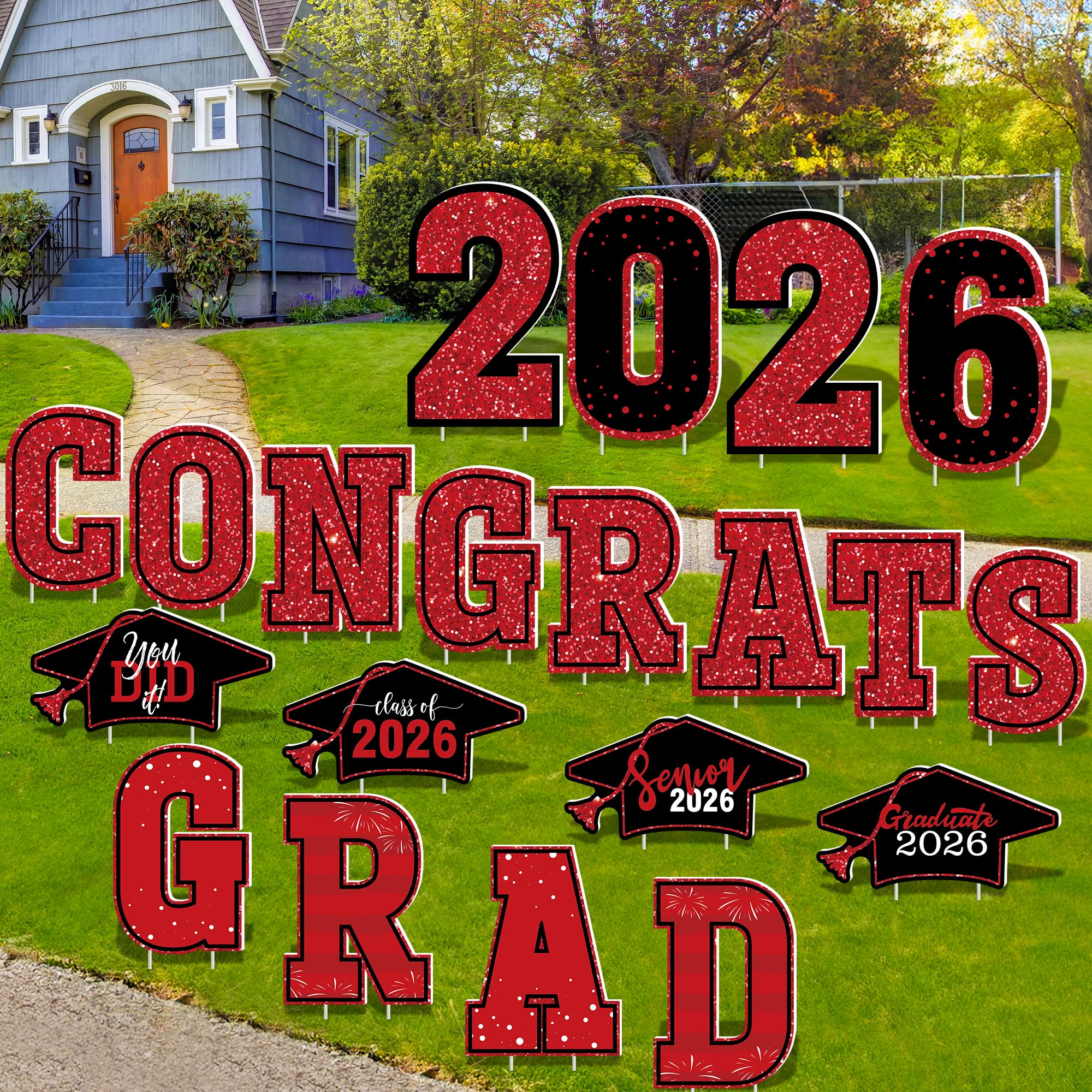 HOVACY 20 PCS Black Gold Graduation Yard Signs Class of 2026 | Black Gold 20 PCS, 40 Stakes, 11.57 x 16.14 in, Corrugated Plastic, Waterproof, Congrats Grad Sign, Graduation Sign