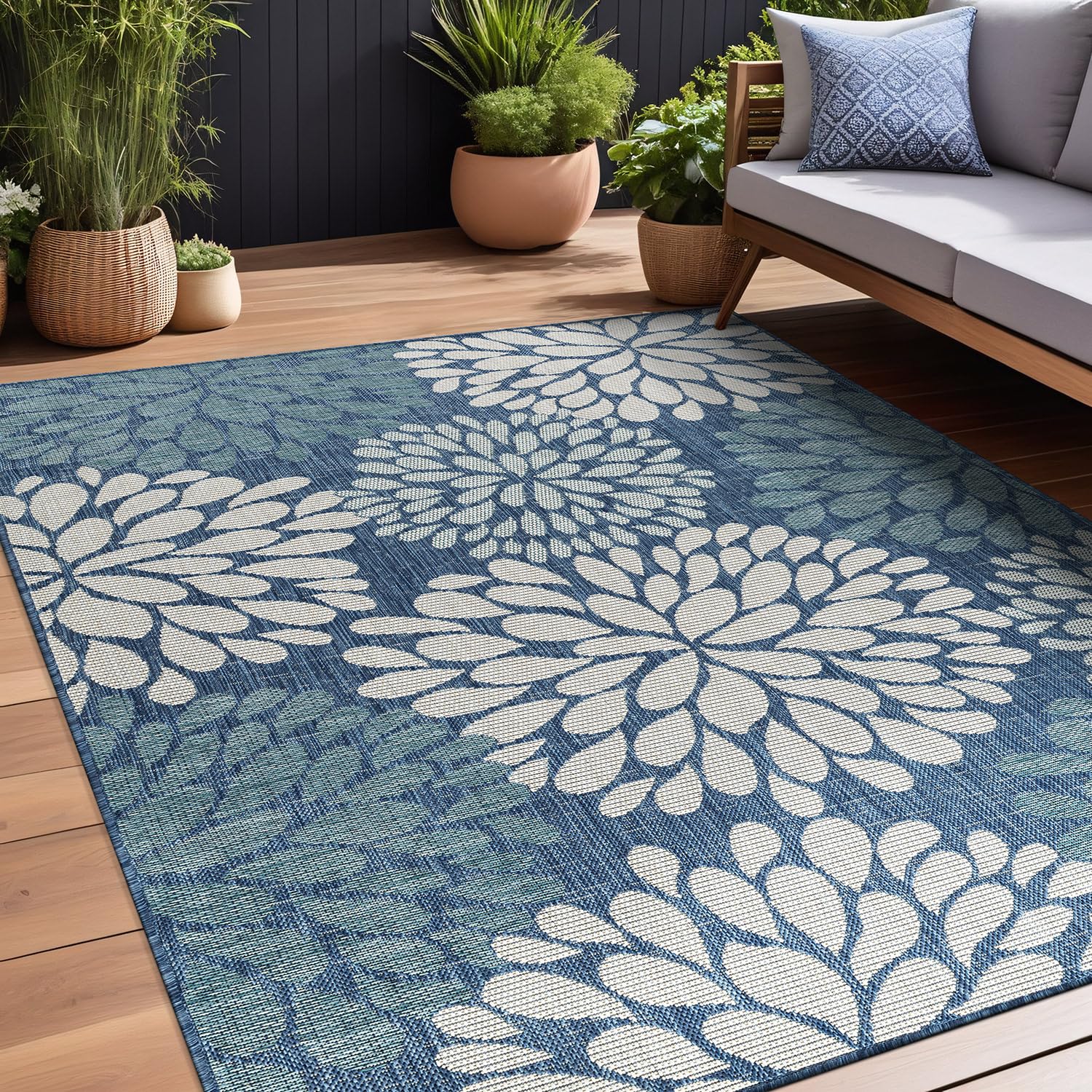 Beverly Rug Outdoor Rug 5x7 Modern Bordered Area Rugs for Indoor and Outdoor Patio Deck Porch Garden Waterproof Weather Sun Resistant Washable Outside Carpet (5 x 7 Beige)