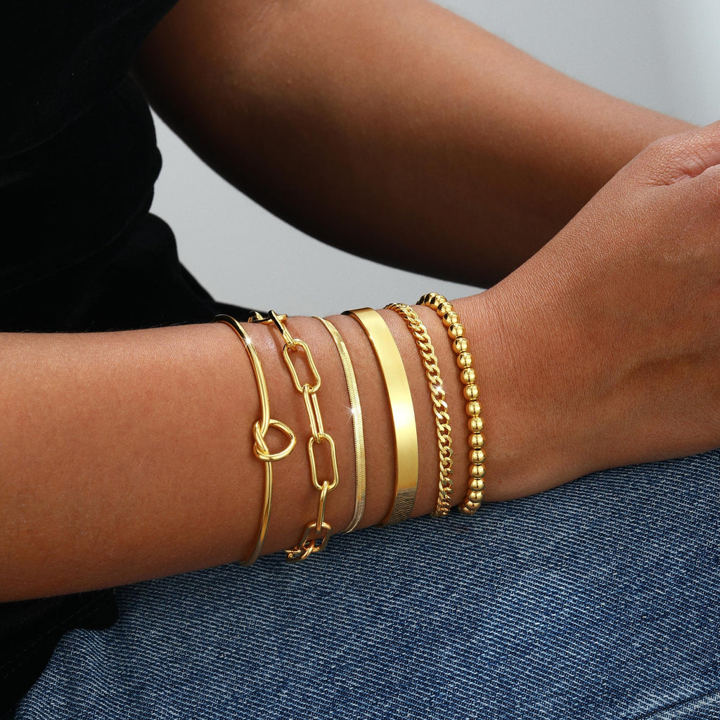 Coshilta Gold Bracelets for women 14K Gold Bangle Bracelet Stack - Adjustable Waterproof Trendy Bracelets Gold Filled Stacks Bangles Link Chain Gold Bracelet Non Tarnish for Women Jewelry Gifts