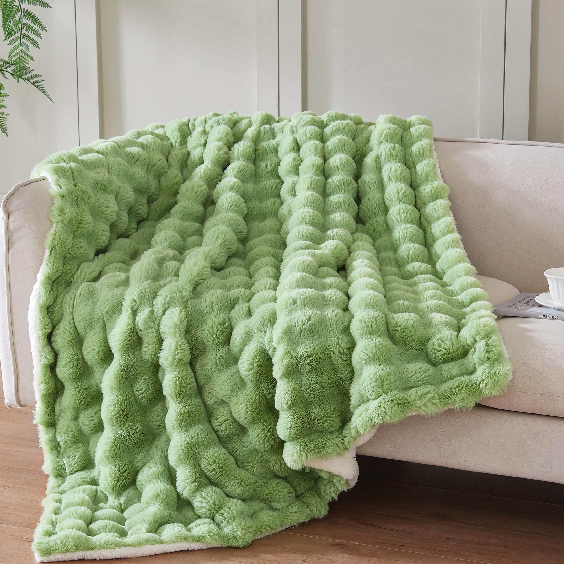 50x60 Inches Ultra-Soft Fuzzy Faux Fur Plush Throw Blanket - Thick, Warm Sherpa for Couch, Sofa, Bedroom, Camping - Decorative Blanket for Cozy Warmth, Bubble Grey