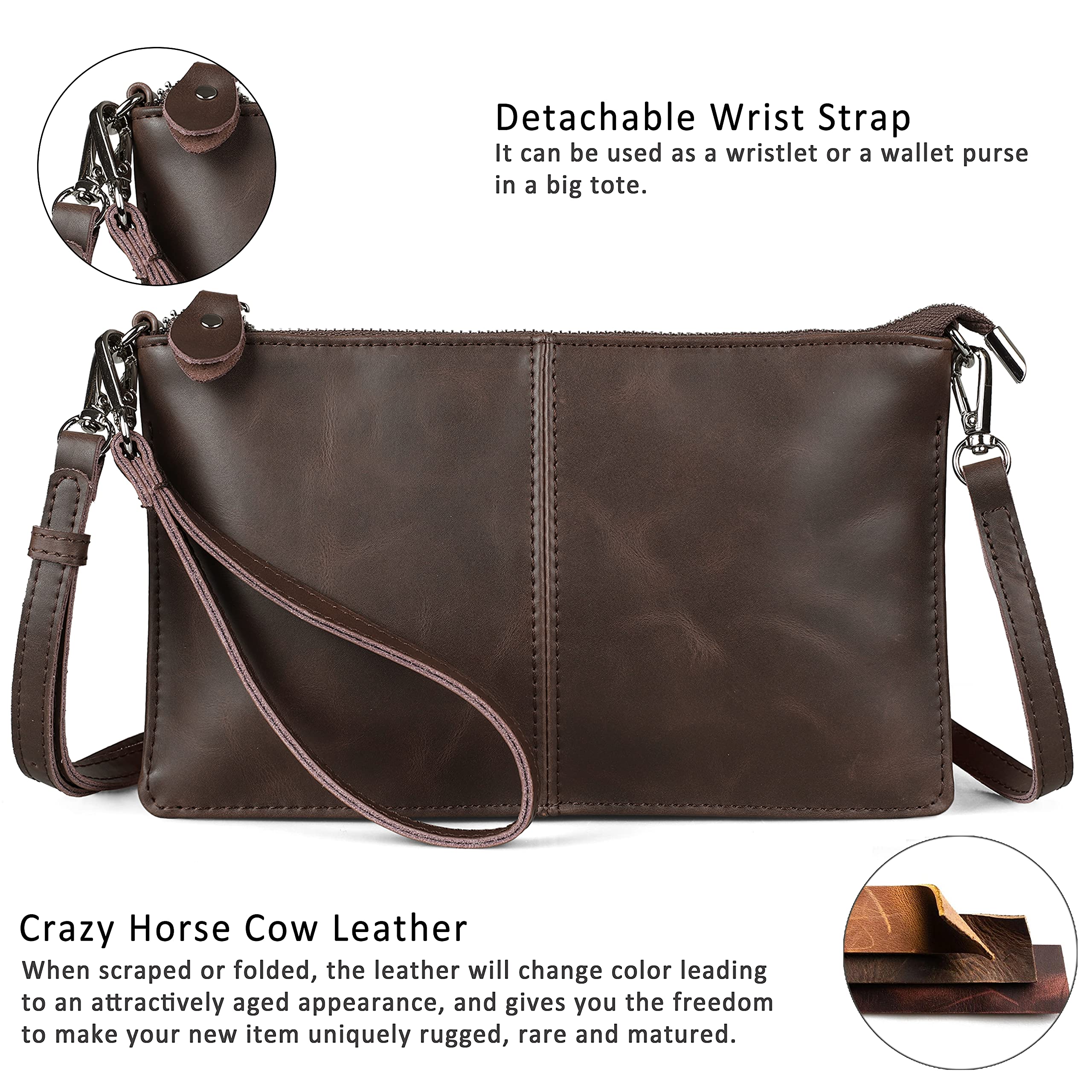 befen Genuine Leather Wristlet Clutch Wallet Purses Small Crossbody Bags for Women with RFID Blocking Card Slots