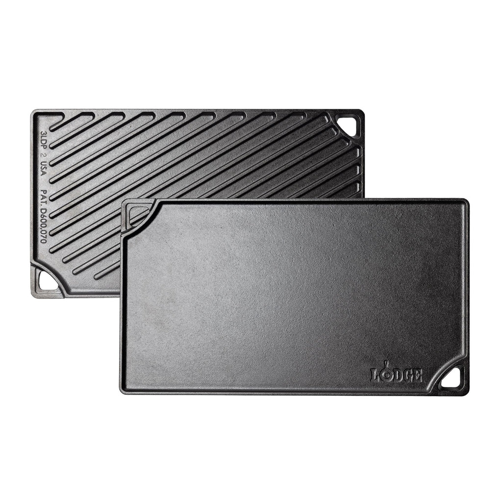 Lodge Reversible Cast Iron Grill/Griddle Pan 16.75 x 9.5 - Pre-Seasoned Dual-Sided Double Burner for BBQ, Eggs, Pancakes, Burgers - PFAS Free Cookware - Flat Top Plate for Oven, Grill, & Campfire