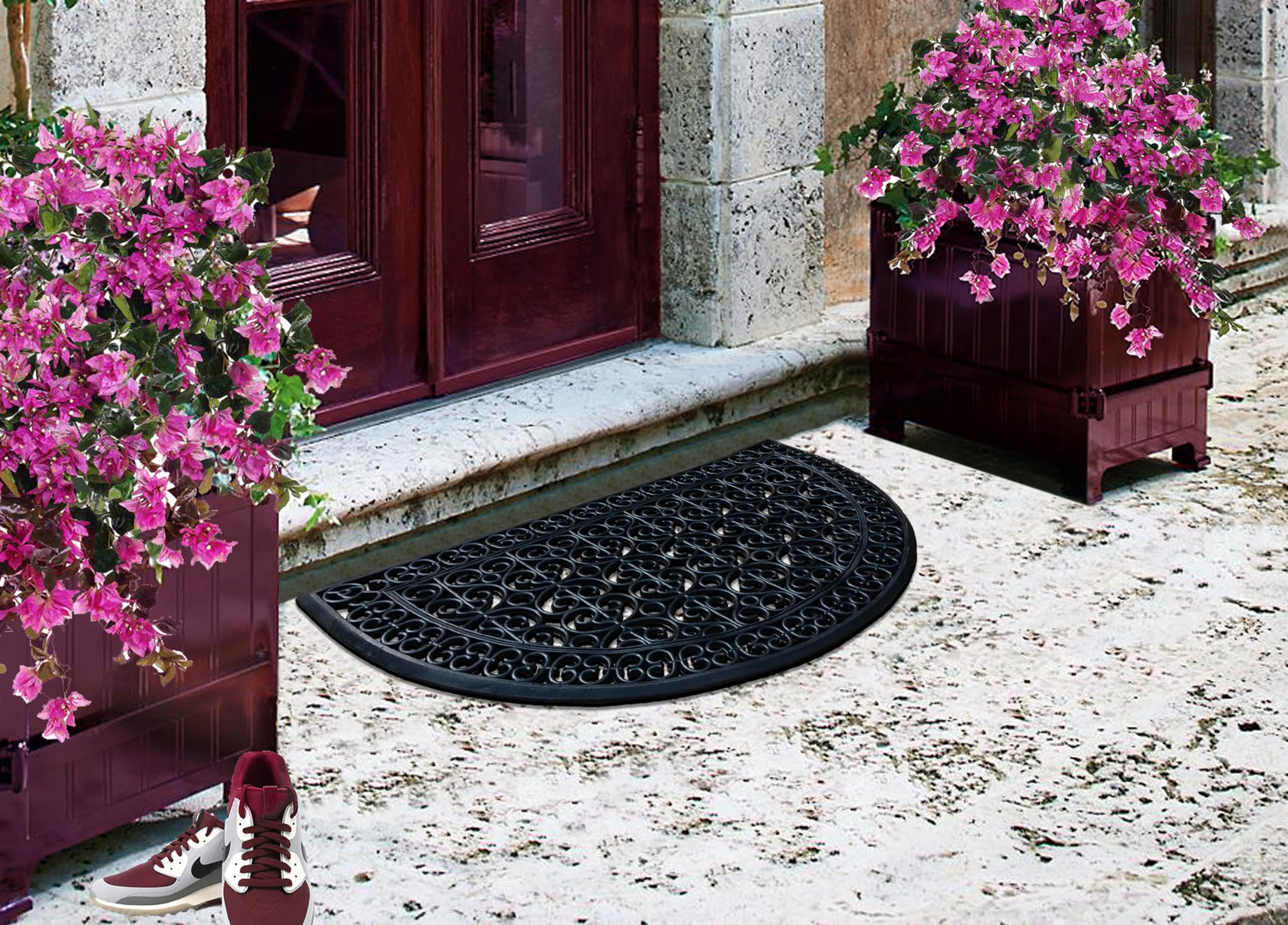 A1 Home Collections 19-LB Heavy Duty Rubber Doormat 24"×57" - Won't Blow Away | Outside Front Door Mat, Mud Dirt Scraper, Non-Slip Drainage Mat for Entryway Patio Garage, All-Weather, 100% Rubber Mats