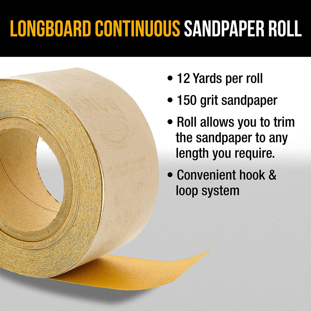 Dura-Gold Premium - 40 Grit Gold - Hook & Loop Backing Longboard Continuous Sandpaper Roll, 2-3/4" Wide, 12 Yards Long - For Automotive & Woodworking Air File Long Board Sanders, Hand Sanding Blocks