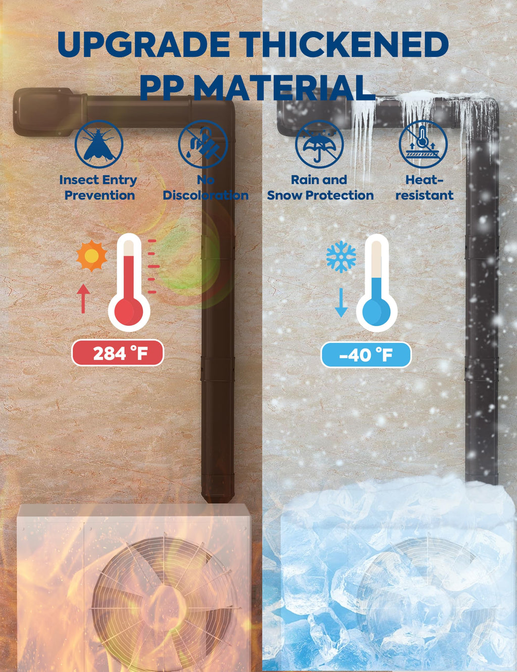 3'' x 9Ft Mini Split Line Set Cover with Flexible Duct, Upgrade PP Decorative Minisplit Lineset Cover Kit, Line Hide for Mini Split, Air Conditioner, Central AC, HVAC and Heat Pumps, Brown