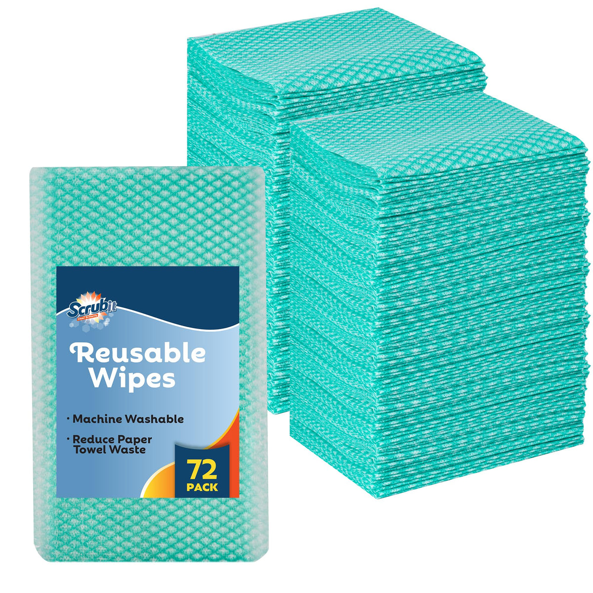 SCRUBIT Reusable Cleaning Wipes, Handy Wipes for Kitchen and Office - Dish Cloths for Washing Dishes - Multi Purpose Disposable Cleaning Towels (12 x 20 in) 72 Pack (Blue)