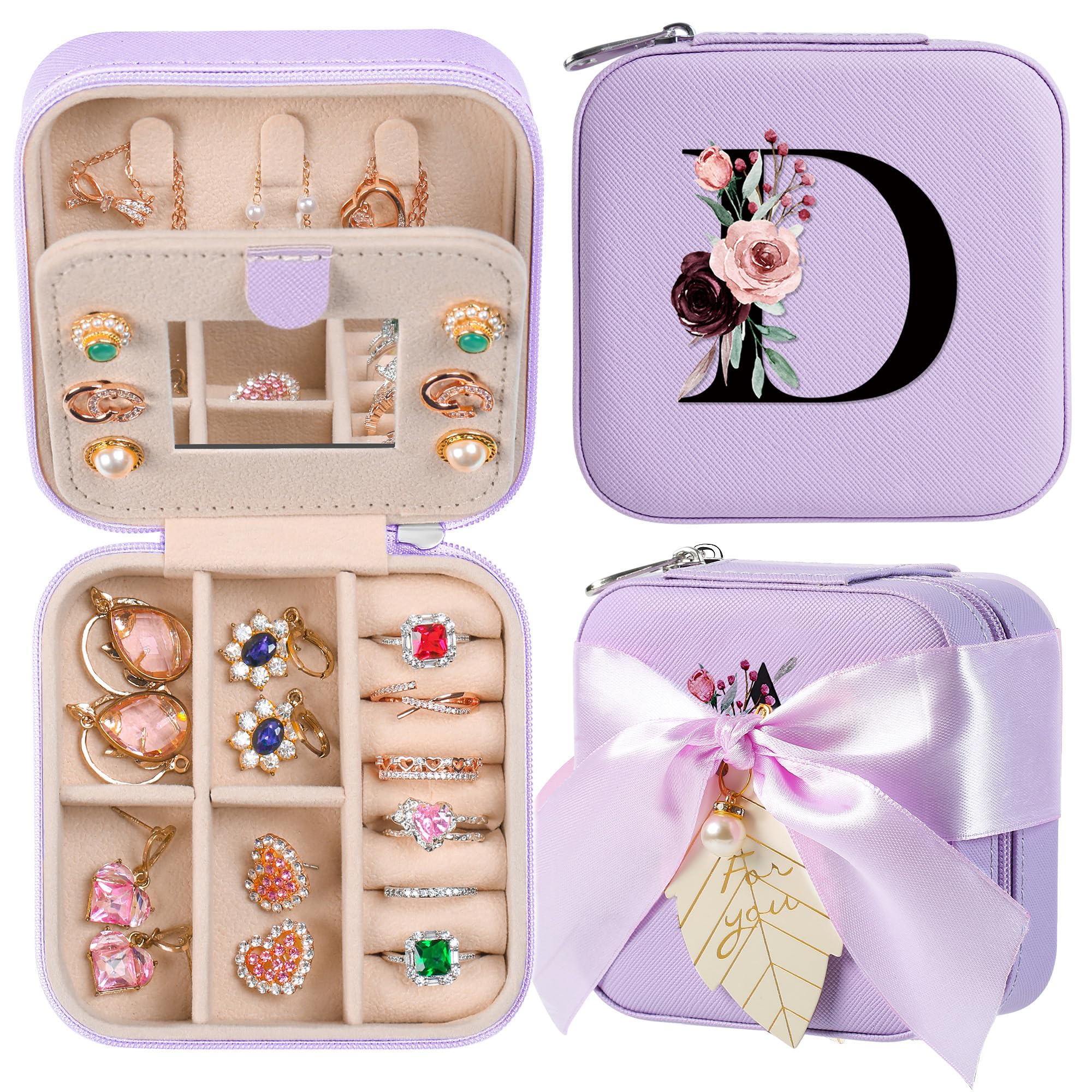 AYGXU Travel Jewelry Box for Women and Girls - Small Case With Initial A-Z - Teacher Gifts