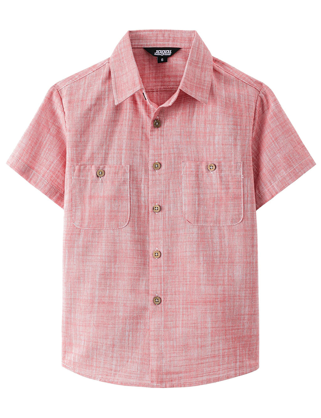 JOGAL Boys Chambray Shirts Short Sleeve Button Down Casual Cotton Woven Shirt with Two Pockets for Kids 6-14 Years