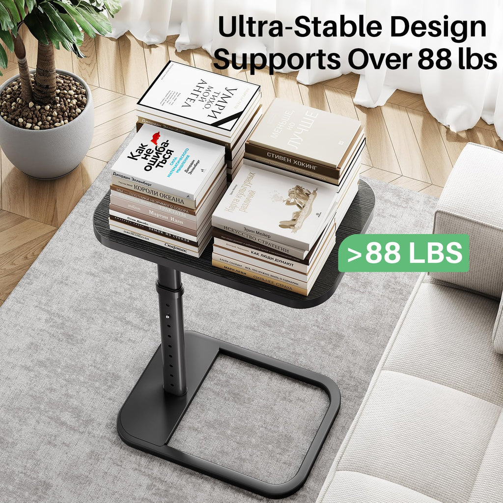 Kitstorack TV Tray Table, Adjustable Height & Rounded Metal Corners, Snack Table for Couch, Sofa, Bed, Chair, Living Room, C Shaped End Side Table for Eating, Dinner or Laptop, Small Spaces, Black