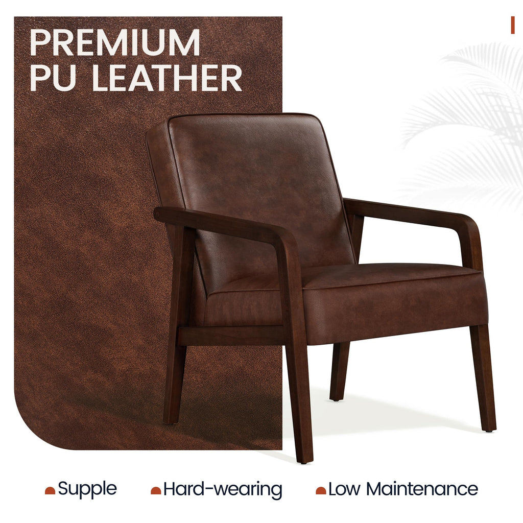 Yaheetech Accent Chair, PU Leather Reading Chair, Mid Century Modern Arm Chair with Solid Wood Frame for Living Room Bedroom Waiting Room, 2 Pieces, Black