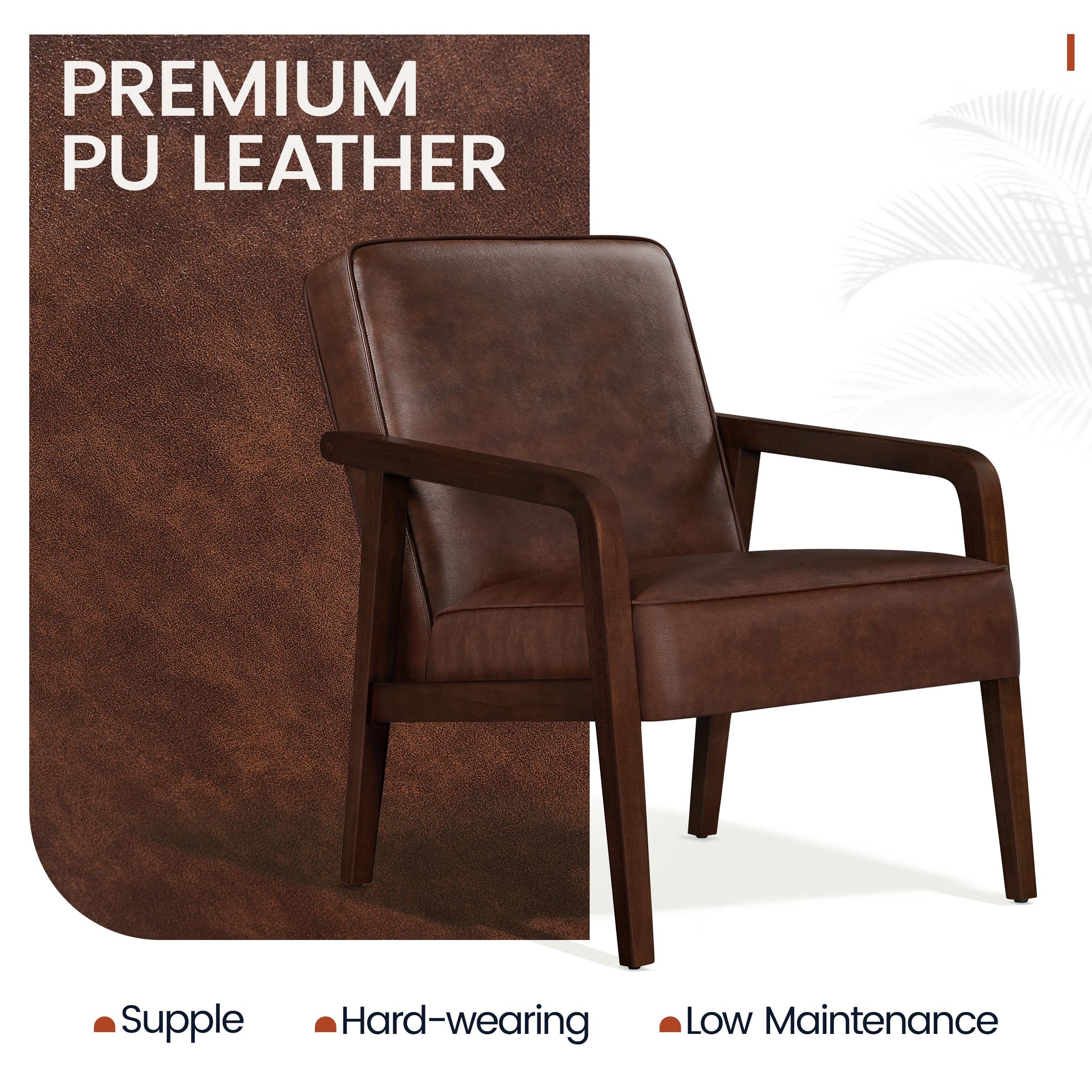 Yaheetech Accent Chair, PU Leather Reading Chair, Mid Century Modern Arm Chair with Solid Wood Frame for Living Room Bedroom Waiting Room, 2 Pieces, Black