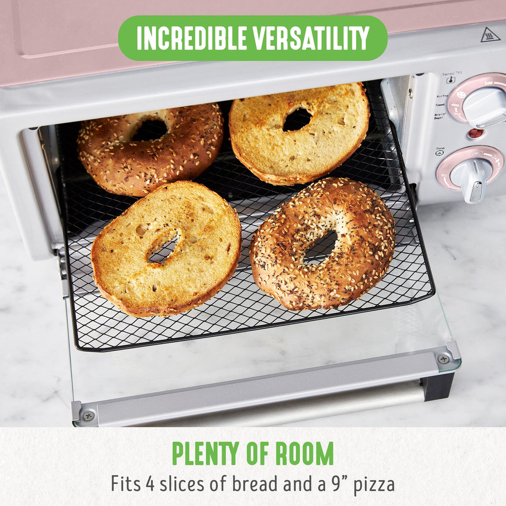 GreenLife Countertop Toaster Oven Air Fryer Stainless Steel, Healthy Ceramic Nonstick, PFAS Free, Tray & Basket, Bake, Broil, Reheat, Adjustable Temp & Time Control, Auto Shutoff, Black