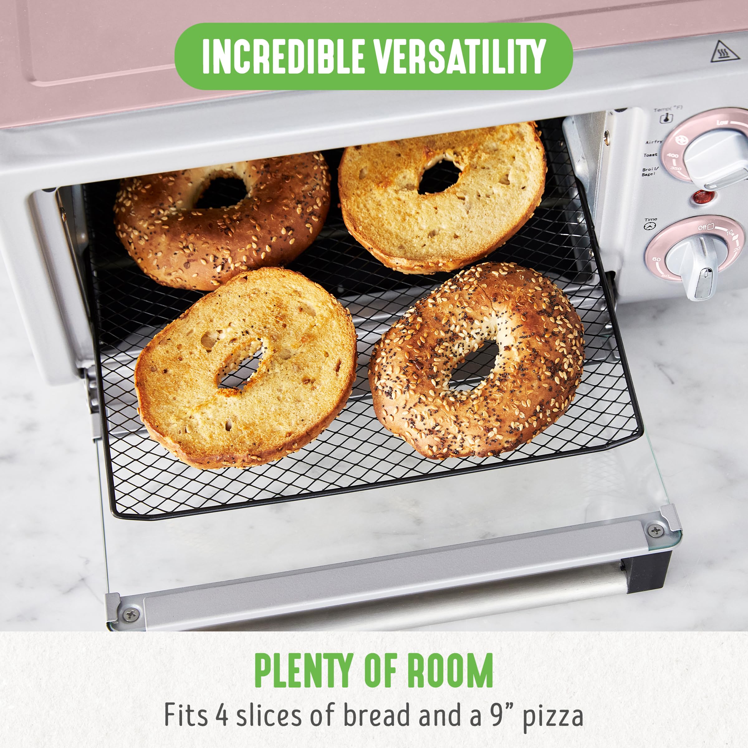 GreenLife Countertop Toaster Oven Air Fryer Stainless Steel, Healthy Ceramic Nonstick, PFAS Free, Tray & Basket, Bake, Broil, Reheat, Adjustable Temp & Time Control, Auto Shutoff, Black