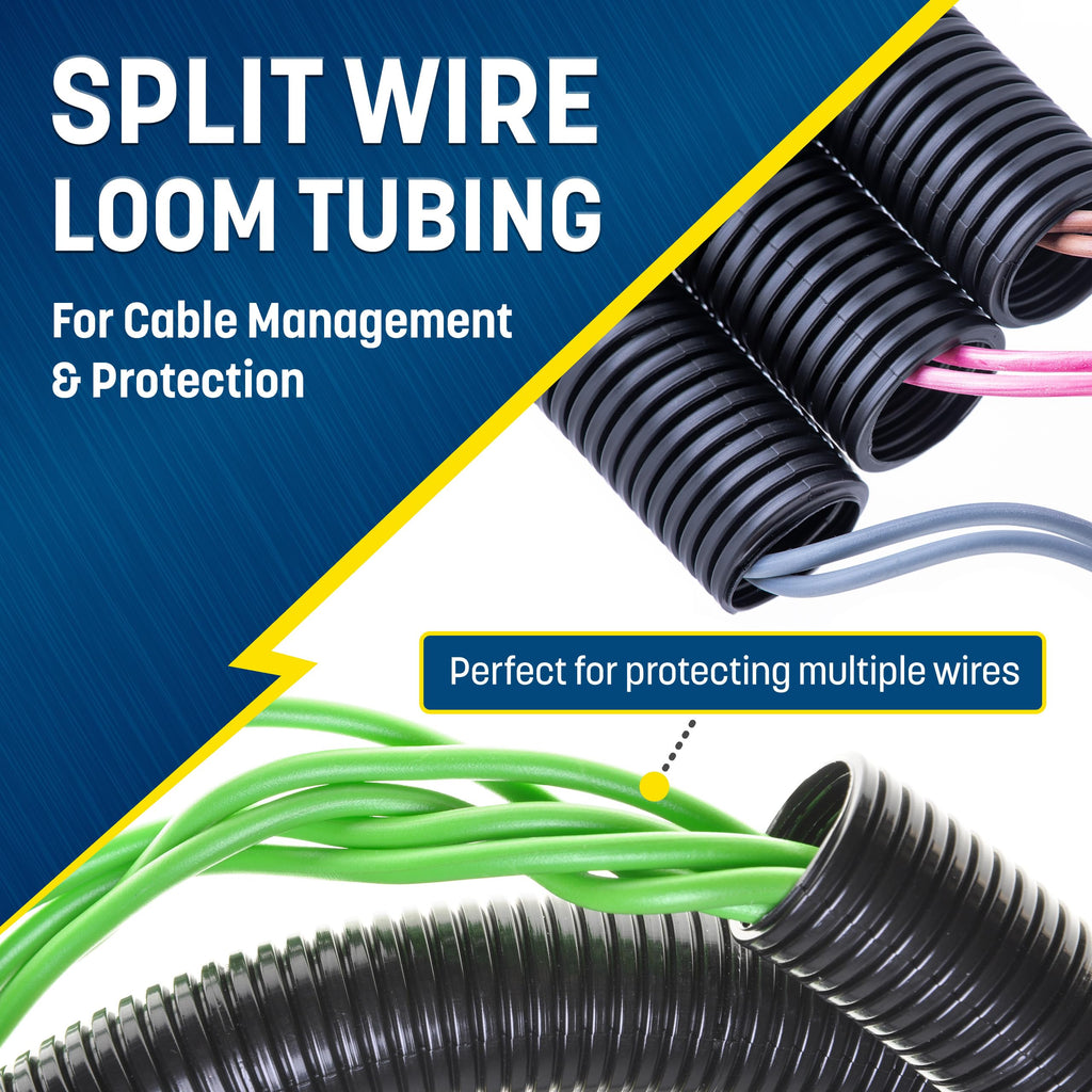 GS Power 1/2 Inch x 25ft Split Wire Loom Tubing, Split Cable Sleeve Cord Protector for Industrial Electrical Wires, Automotive Wire Cover Flexible, High Temperature Cable Conduit, Wrap