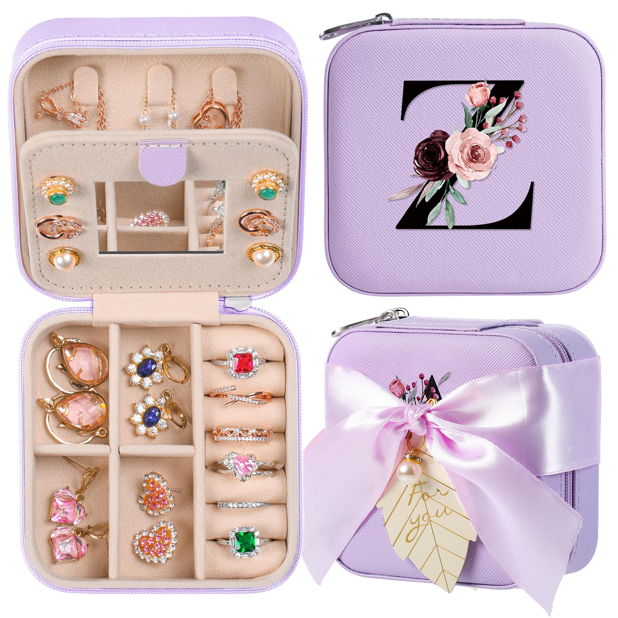 AYGXU Travel Jewelry Box for Women and Girls - Small Case With Initial A-Z - Teacher Gifts