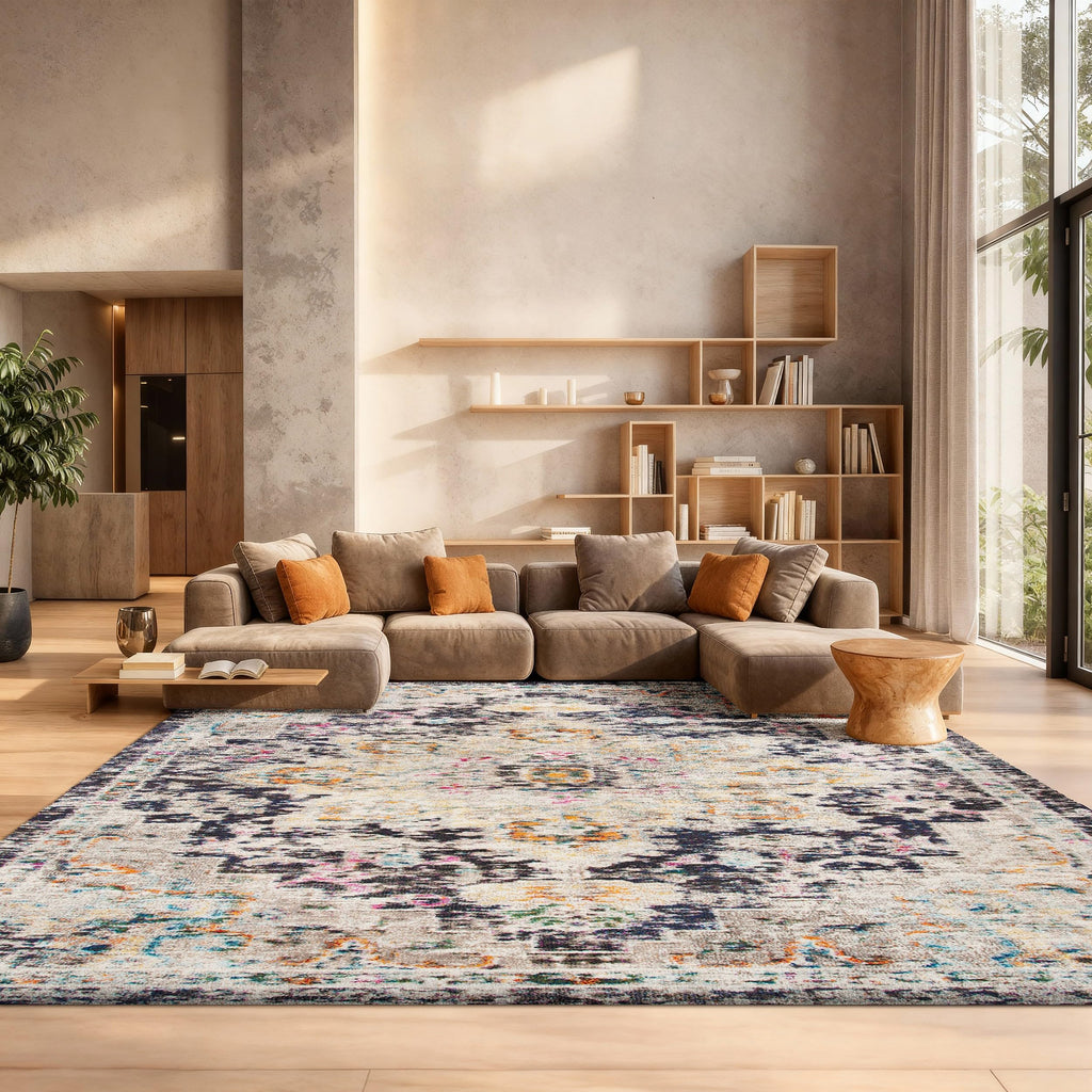 SAFAVIEH Madison Collection Area Rug - 2'2" x 4', Beige & Orange, Boho Chic Distressed Medallion Design, Non-Shedding & Easy to Clean, Ideal for Living Room, Bedroom, Dining Space (MAD473E)