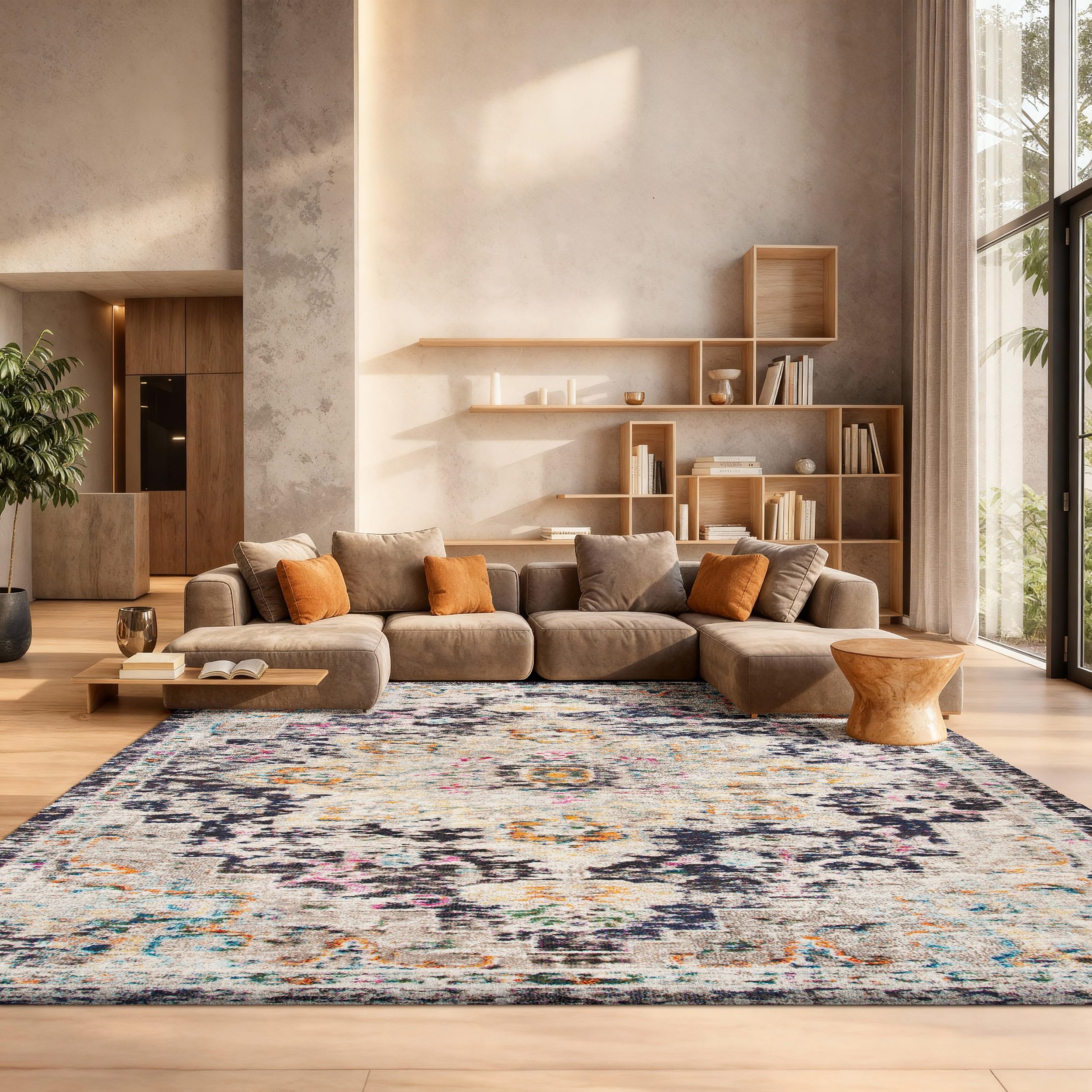 SAFAVIEH Madison Collection Area Rug - 2'2" x 4', Beige & Orange, Boho Chic Distressed Medallion Design, Non-Shedding & Easy to Clean, Ideal for Living Room, Bedroom, Dining Space (MAD473E)