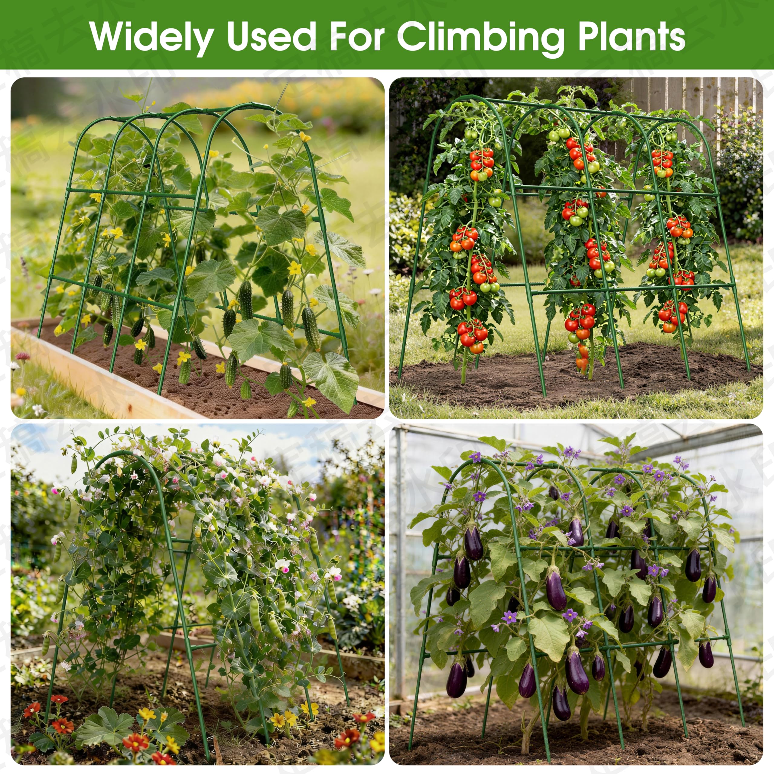 Cucumber Trellis for Raised Bed,U-Shape Garden Trellis for Climbing Plants Outdoor, Metal Arch Vegetables Trellis, Plant Support for Vine (Green, 31.5" Lx21.6 Wx47.2 H-Small)