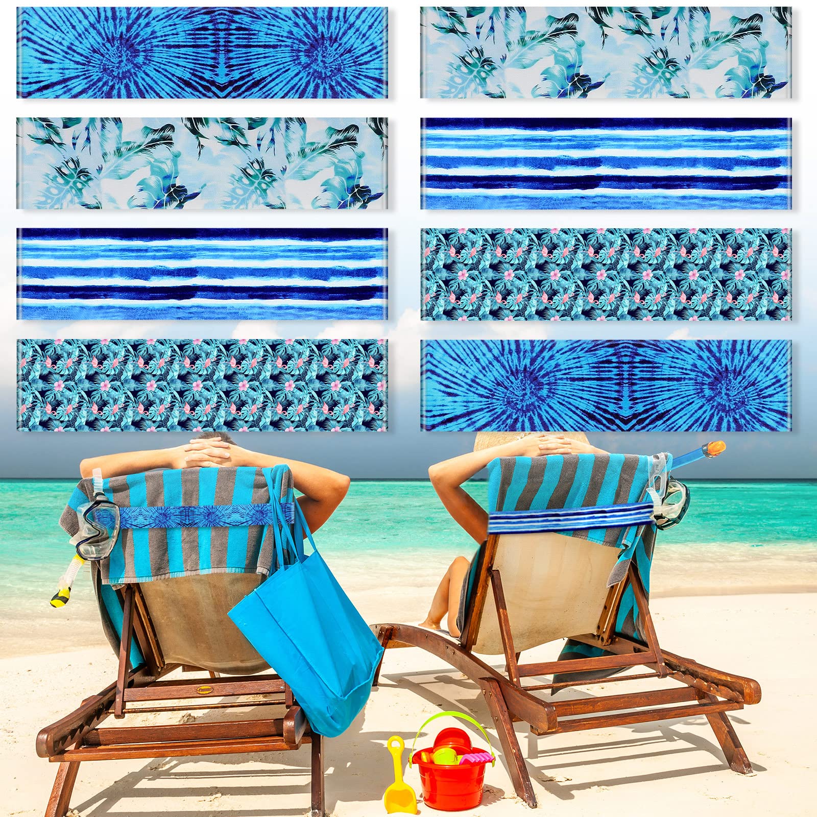 Boao 4 Pack Towel Bands for Beach Chair, Pool & Cruise Essentials, Elastic and Windproof, Towel Chair Clips Lounge Strap Holder, Cruise Ship Accessories (American Flag)