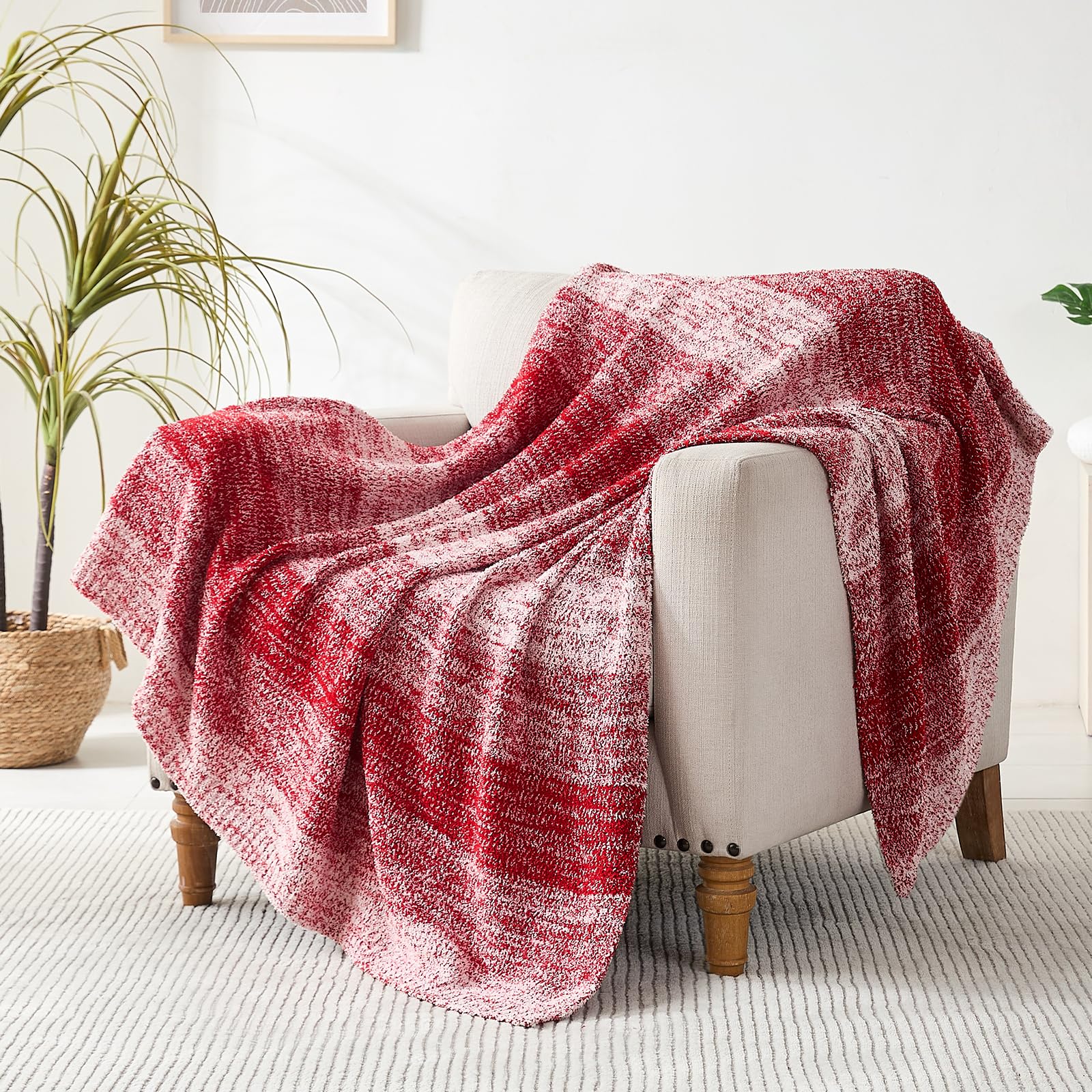 Checkered Throw Blanket, Black Soft Cozy Fluffy Knitted Throw Blankets for Couch, Sofa, Bed, Chair, Warm Fuzzy Travel Picnic Lightweight Plaid Blanket, 50x70 inches