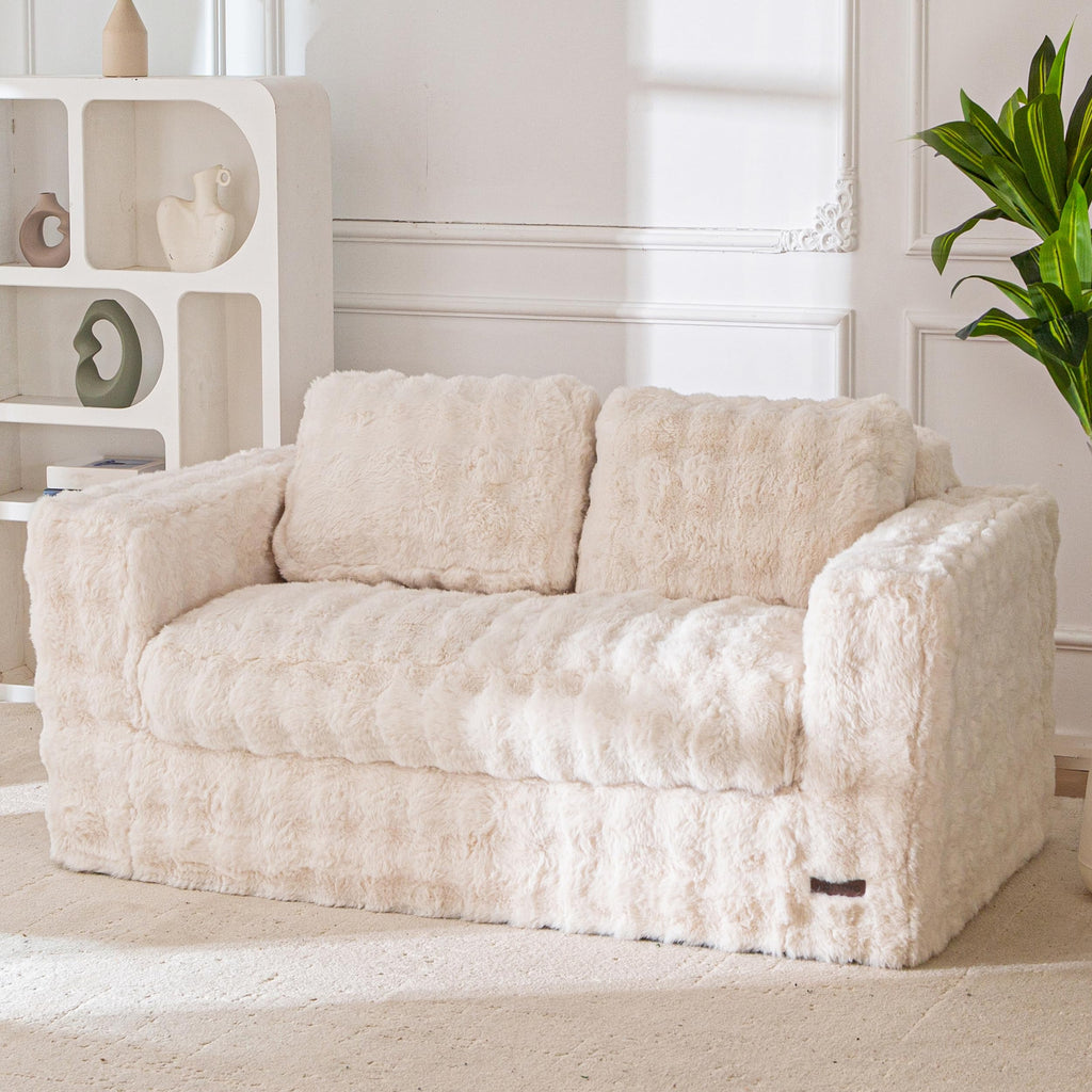 MAXYOYO 3 Seater Sofa Couch for Living Room, Tufted Boneless Couch Sofa Couch, Comfy Bubbled Bean Bag Chair for Apartment, No Assembly Needed, Beige
