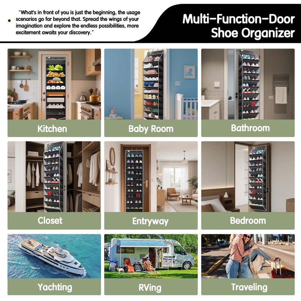 Kotkn 10 Tier Over The Door Organizer - Heavy Duty Hanging Storage Rack with Sturdy Oxford Fabric, Holds 20+ Pairs of Footwear, Boots & Sneakers, Saves 50% Closet Space(Beige)