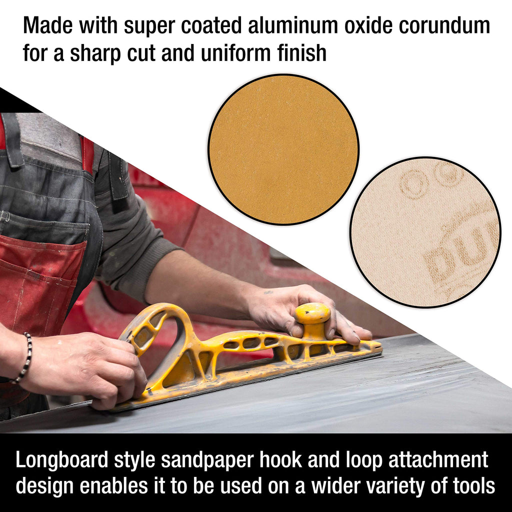 Dura-Gold Premium - 40 Grit Gold - Hook & Loop Backing Longboard Continuous Sandpaper Roll, 2-3/4" Wide, 12 Yards Long - For Automotive & Woodworking Air File Long Board Sanders, Hand Sanding Blocks