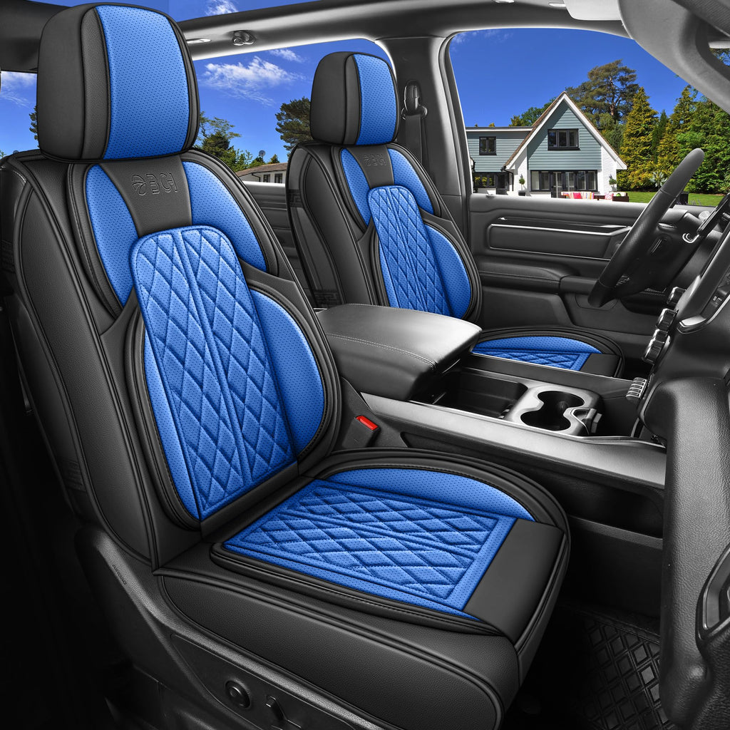 Car Seat Cover Custom Fit for Ford F150 2009-2026 Faux Leather Seat Cover Set Compatible with Regular Cab Super Cab Super Crew Pickup Truck Cushions (Black, Front Seat)