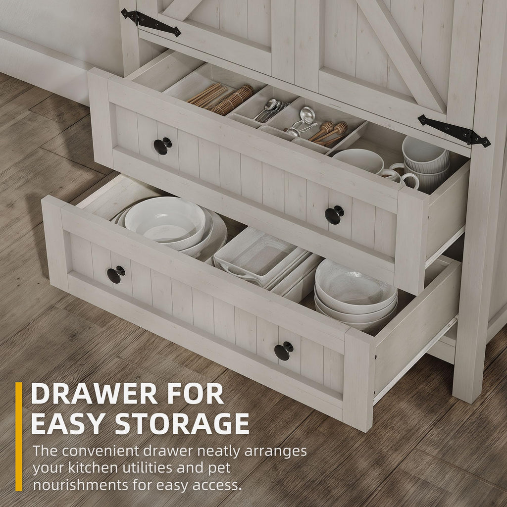 DWVO Farmhouse Kitchen Pantry Cabinet, 64.5" Tall Storage Cabinet with 2 Drawers and Adjustable Shelves, Versatile Storage for Living Room, Dining Room or Hallway, Oak Black