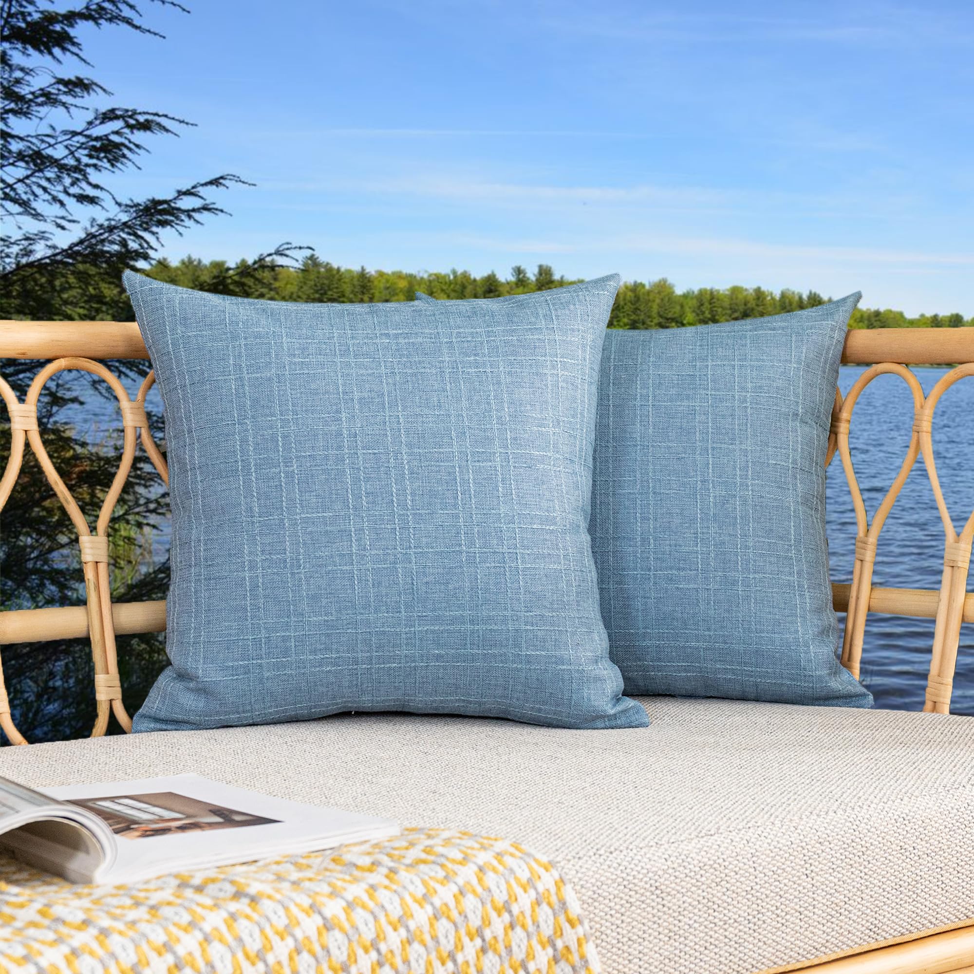 Kevin Textile Pack of 2 Outdoor Waterproof Pillow Covers Checkered Decorative Cushions Sham Throw Pillowcases Shell for Patio Tent Garden Couch Bed Sofa 16x16 Inch Army Green