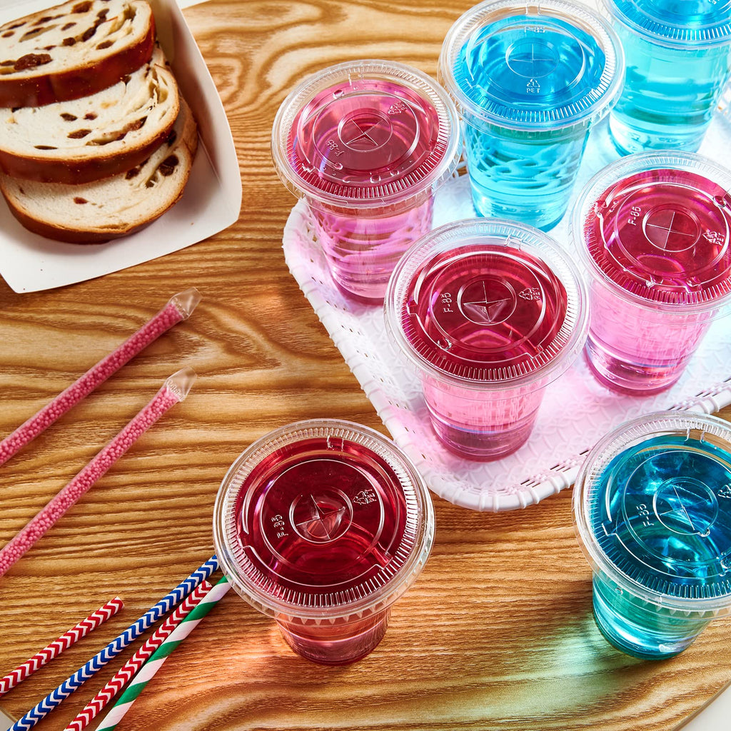 Lilymicky 200 Sets 10 oz Clear Plastic Cups With Flat Lids, 10 Ounce Disposable Drinking Cups for Smoothie, Slurpee, or Any Cold Drinks