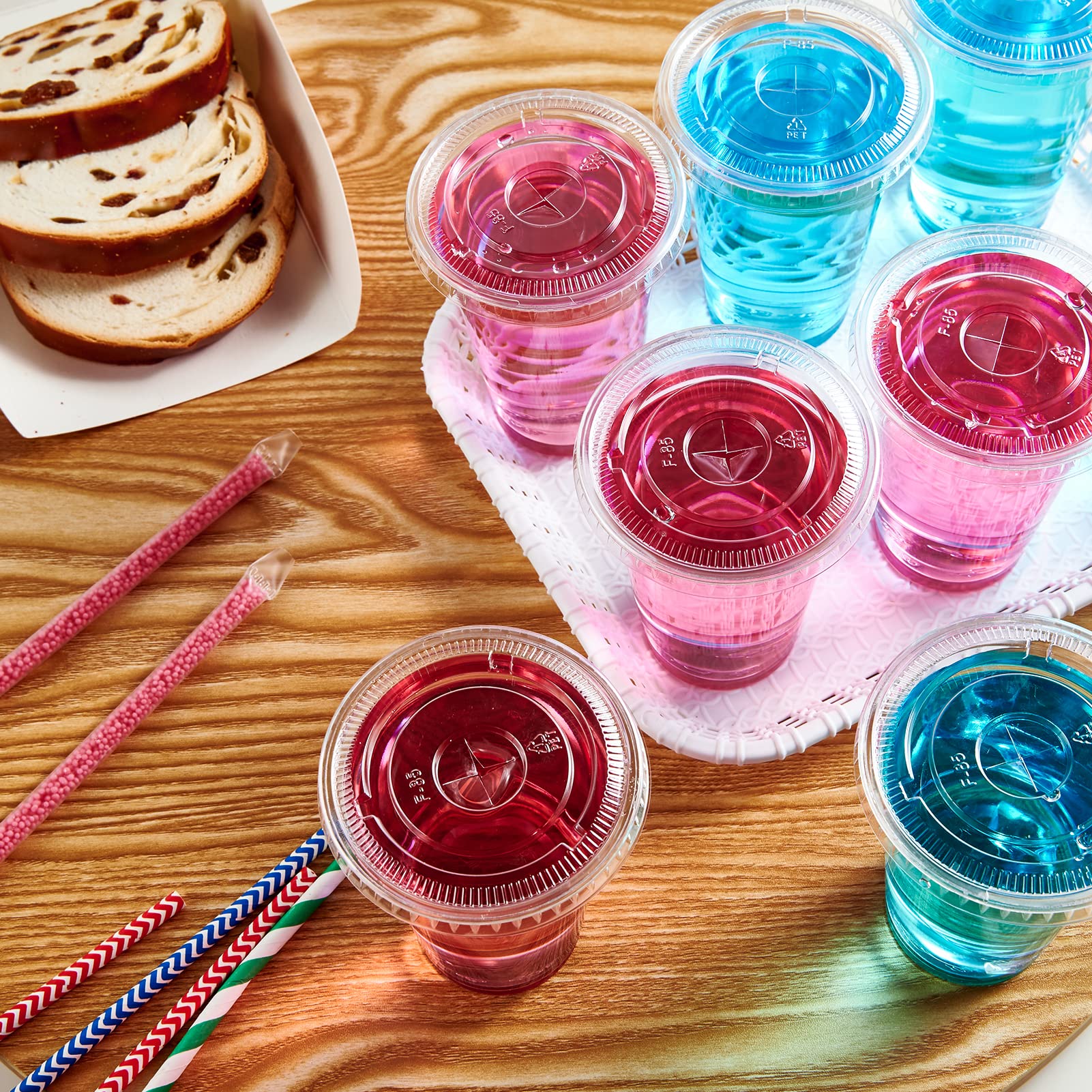 Lilymicky 200 Sets 10 oz Clear Plastic Cups With Flat Lids, 10 Ounce Disposable Drinking Cups for Smoothie, Slurpee, or Any Cold Drinks