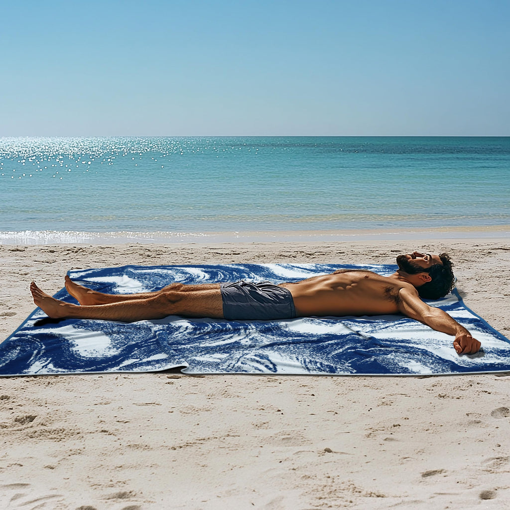 COTTON CRAFT Ombre Stripe Extra Wide Beach Towel for Two - 58x68 - Pure Cotton - Double Woven Jacquard Thick Plush Super Soft Luxurious Velour Pile - Pool Picnic Bath - 450 GSM - Blue