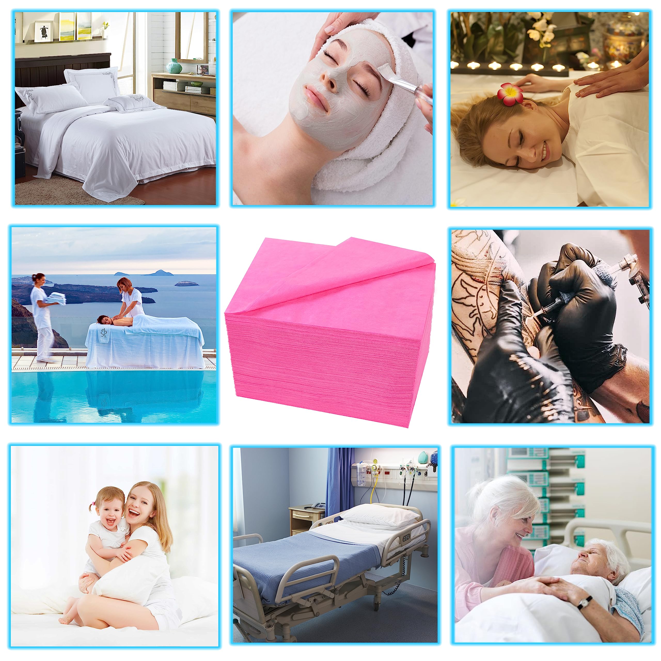 Disposable Bed Sheets 100 Pcs 31" x 71" Massage Table Sheets Non Woven Fabric SPA Bed Cover Breathable for Massage Beauty Tattoos（Black）
