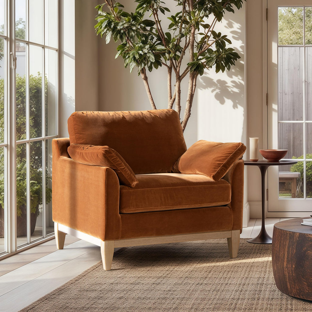 Jennifer Taylor Home Pasadena 36" Wide Modern Farmhouse Accent Arm Chair, Burnt Orange Performance Velvet