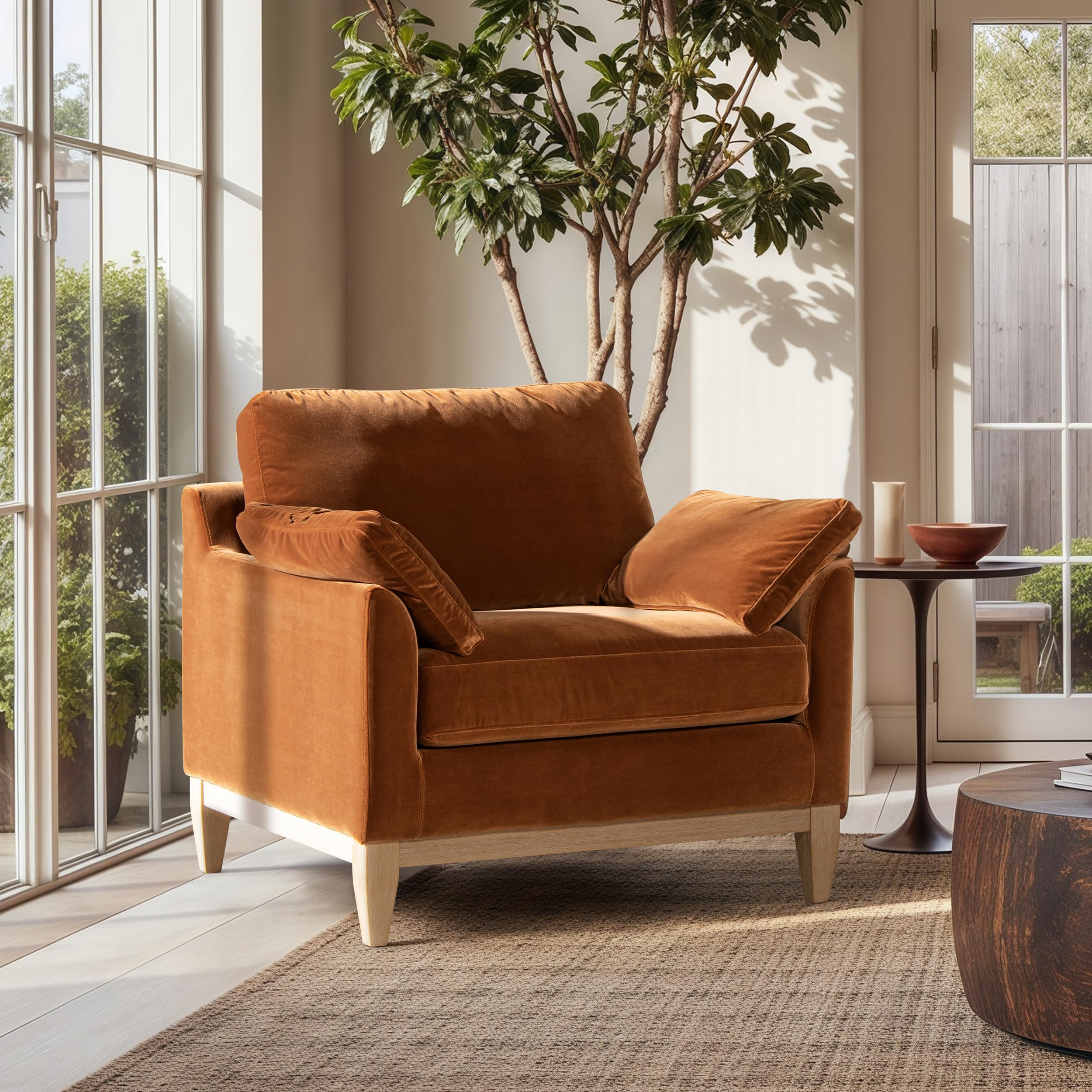 Jennifer Taylor Home Pasadena 36" Wide Modern Farmhouse Accent Arm Chair, Burnt Orange Performance Velvet