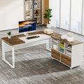 Tribesigns L-Shaped Executive Desk with Reversible File Cabinet, 63" Office Desk with Storage Drawers, L-Shaped Computer Desk with Drawer Cabinet for Hanging Letter Size Files (Gray & Black)