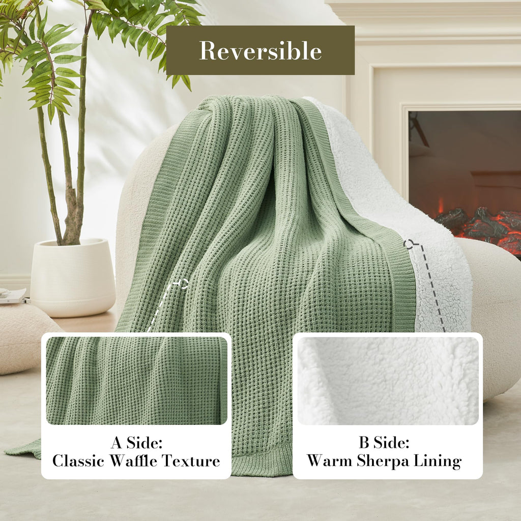 Amélie Home Cable Knit Throw Blanket for Couch, Chenille Sherpa Soft Cozy Throw Blankets for Sofa Chair Comfortable Home, 50"x60", Gray